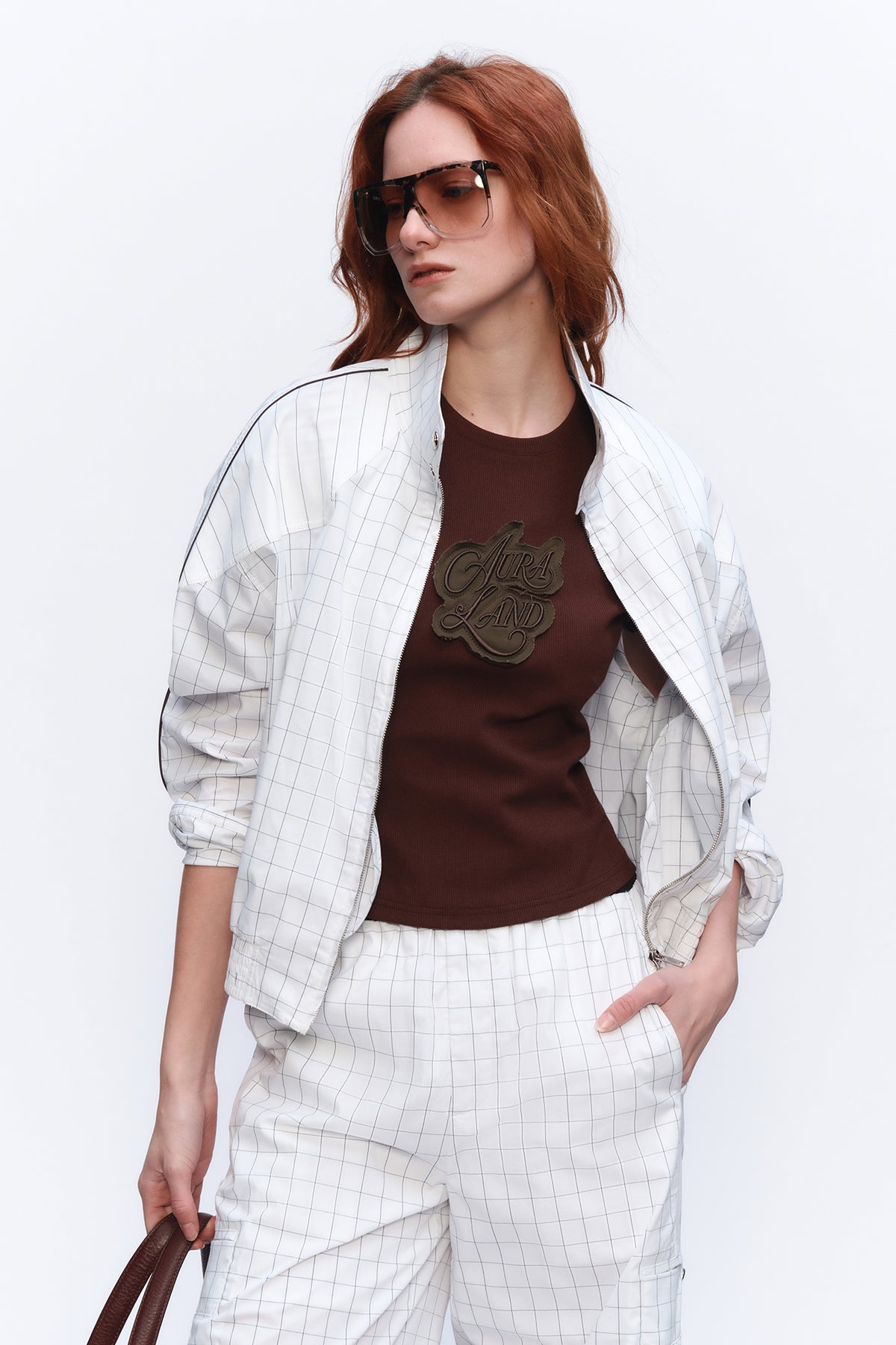AURA LAND Striped Spliced Oversized Bomber Jacket