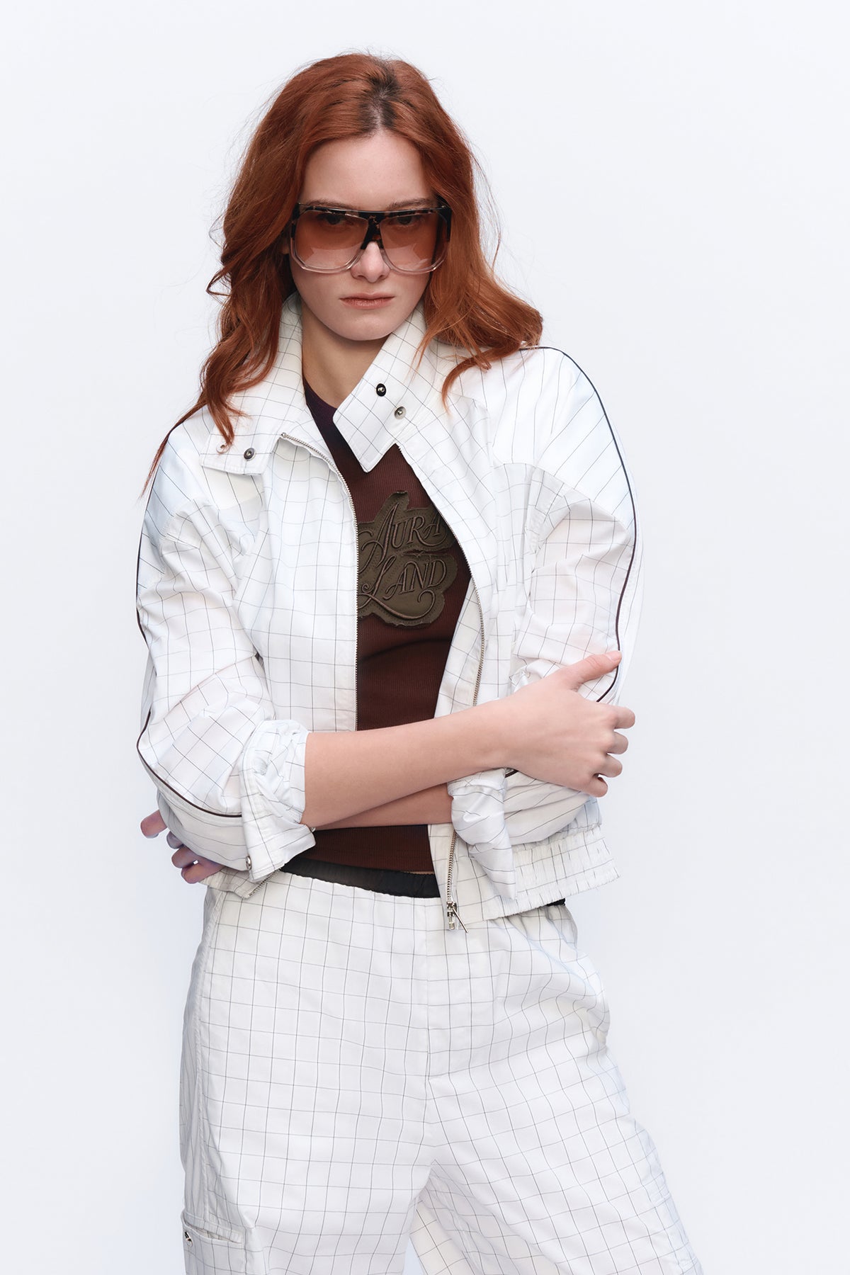 AURA LAND Striped Spliced Oversized Bomber Jacket