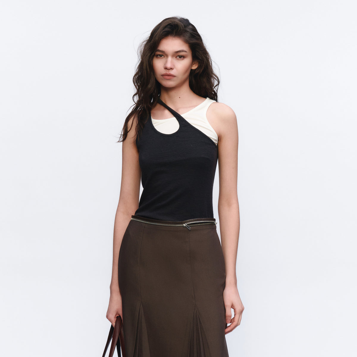 AURA LAND Deconstructed Contrast-Print Layered Tank Top
