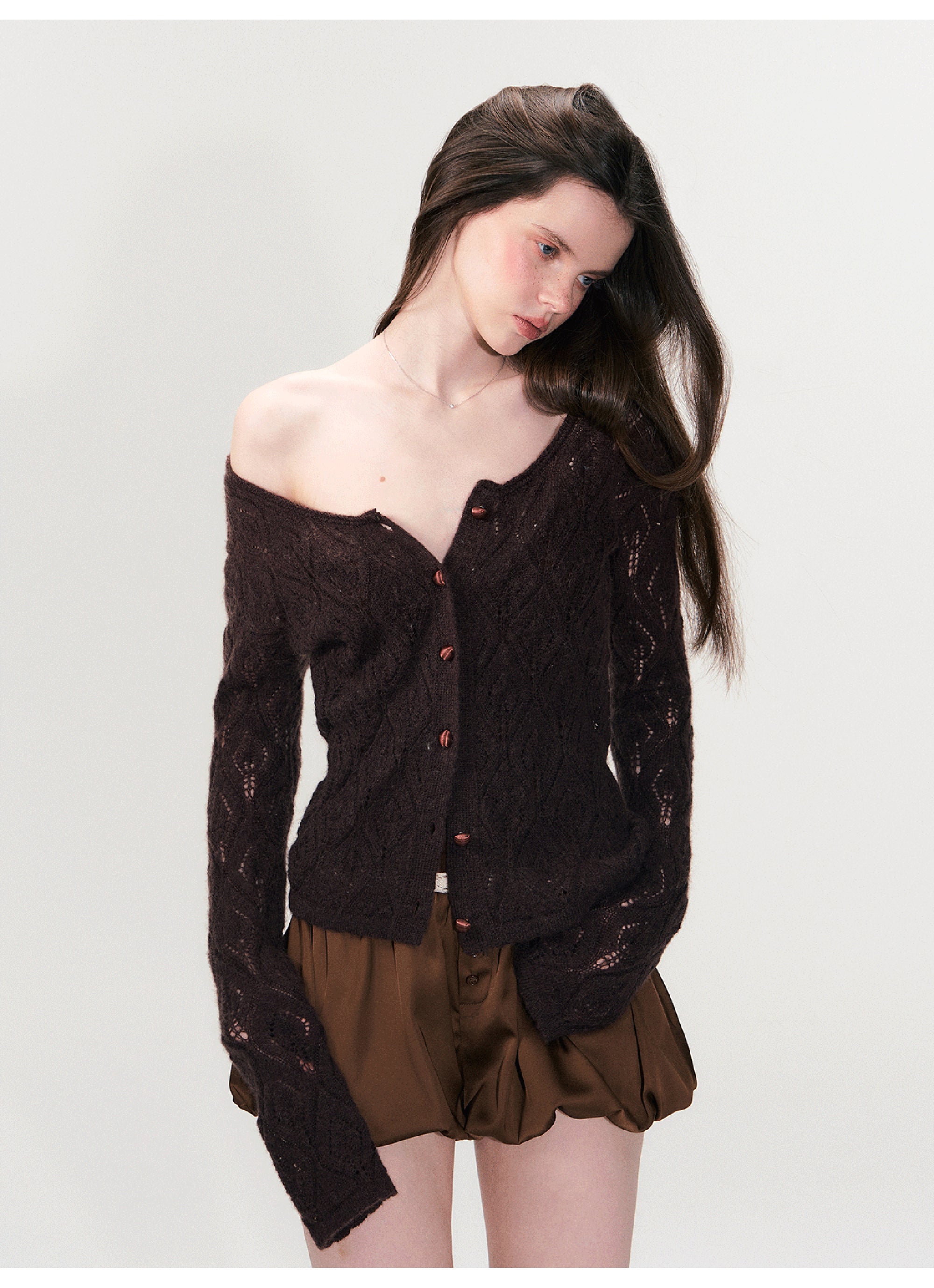 THE NEVERMORE Mohair Wool-Blend Pointelle Cardigan