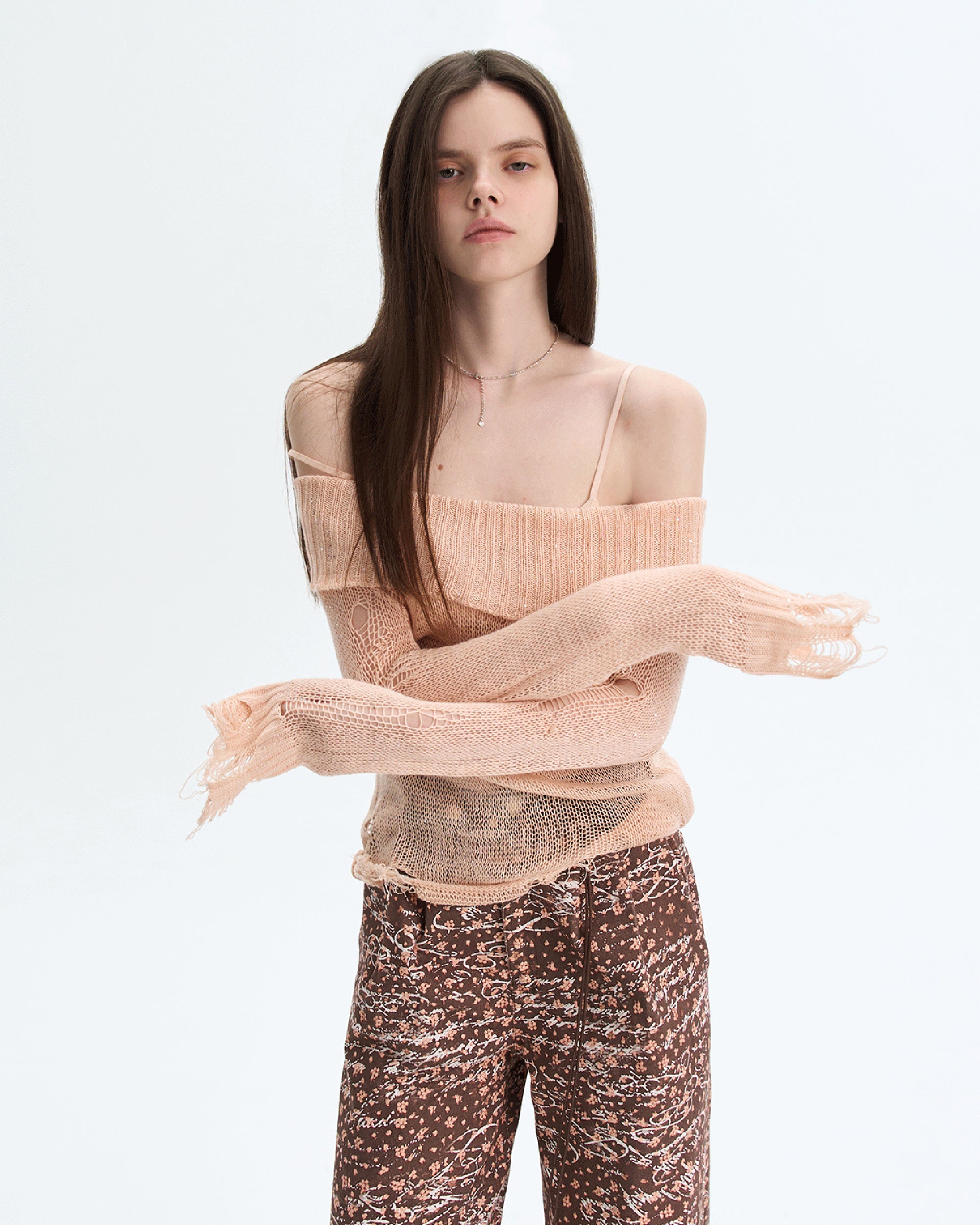 THE NEVERMORE Sheer Distressed Knit Cover-Up & Triangle Bra Set