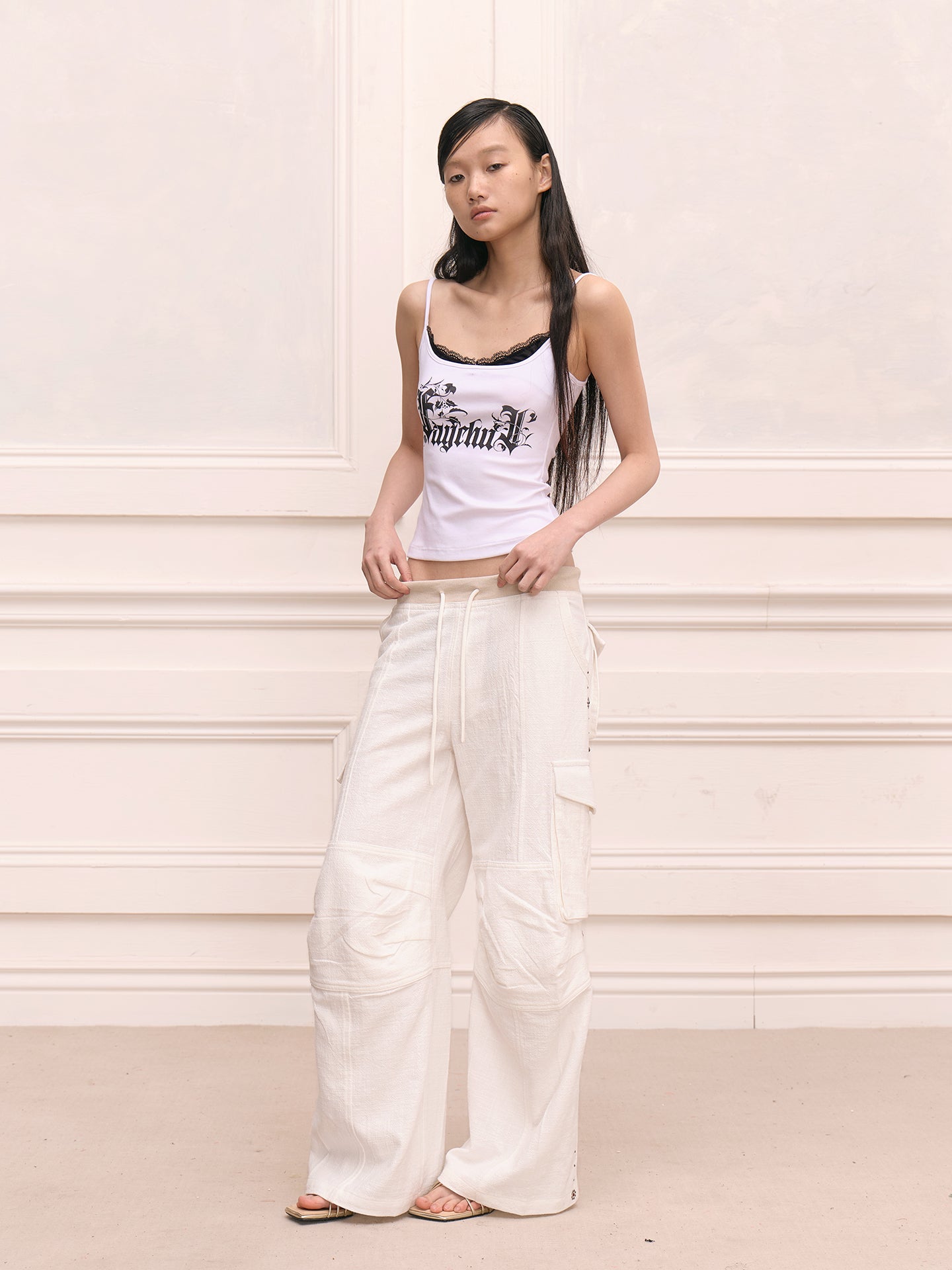 FAYCHUI Studded Linen-Blended Cargo Pants