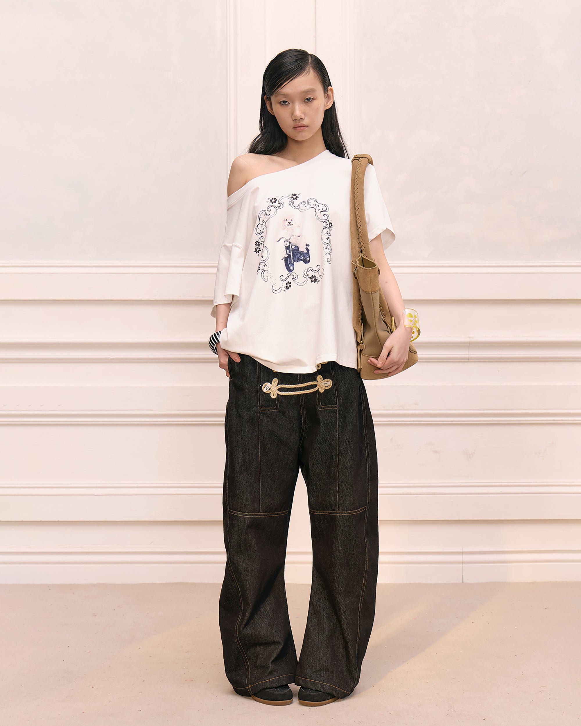 FAYCHUI Palace Knot Placket Raw Denim Jeans