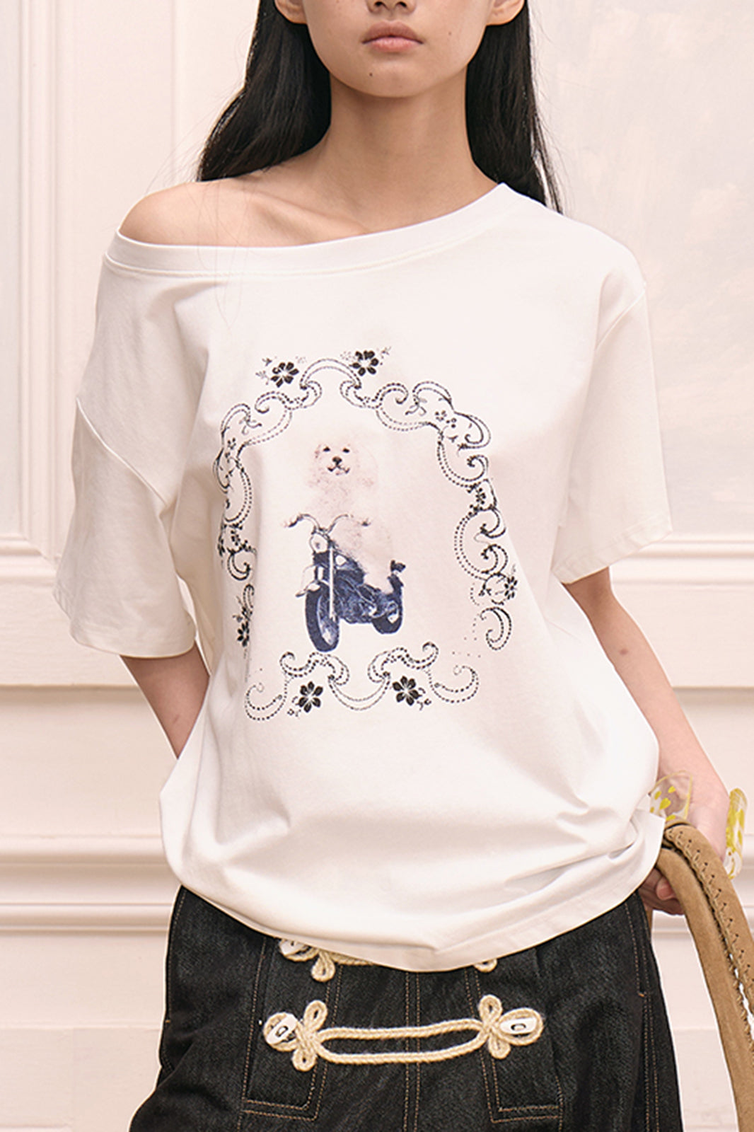 FAYCHUI Scooter Pup Graphic Oversized T-Shirt