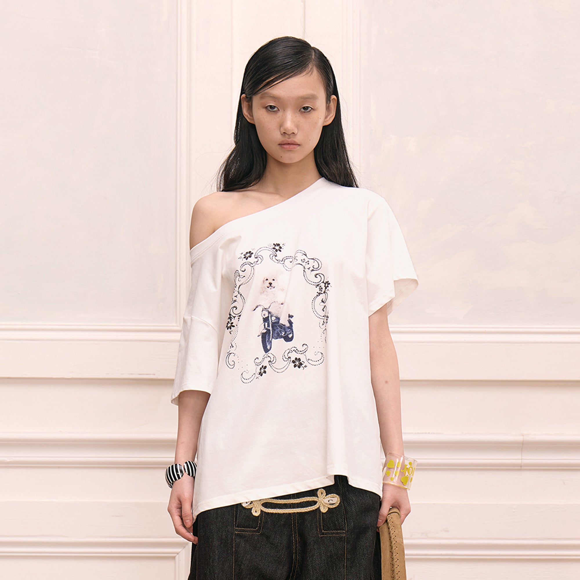 FAYCHUI Scooter Pup Graphic Oversized T-Shirt