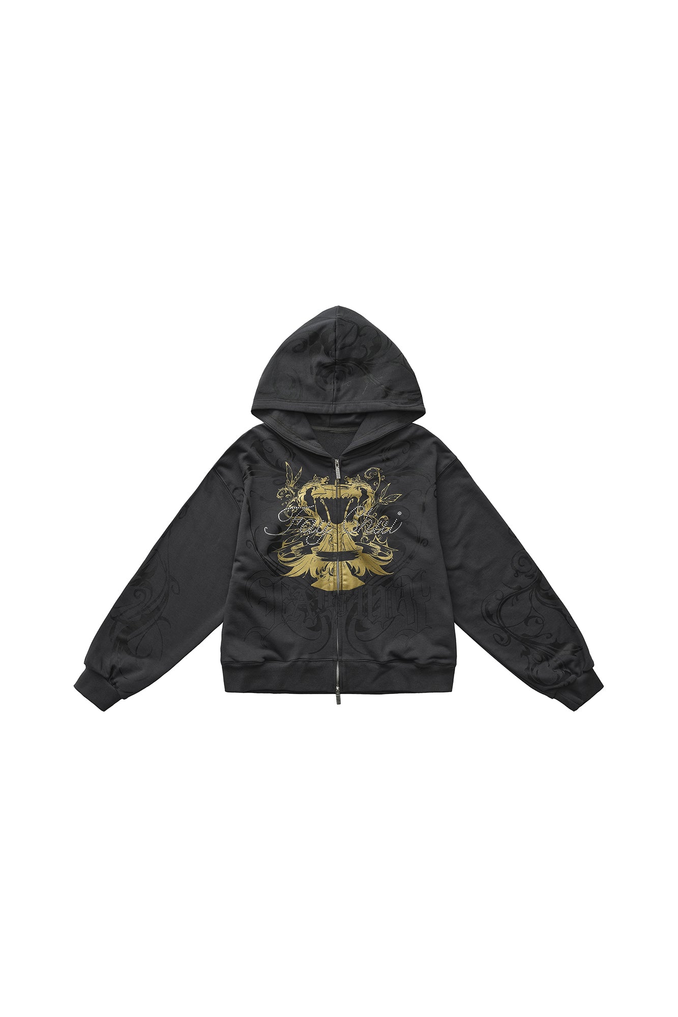FAYCHUI Baroque Gold Foil Graphic Zip Hoodie