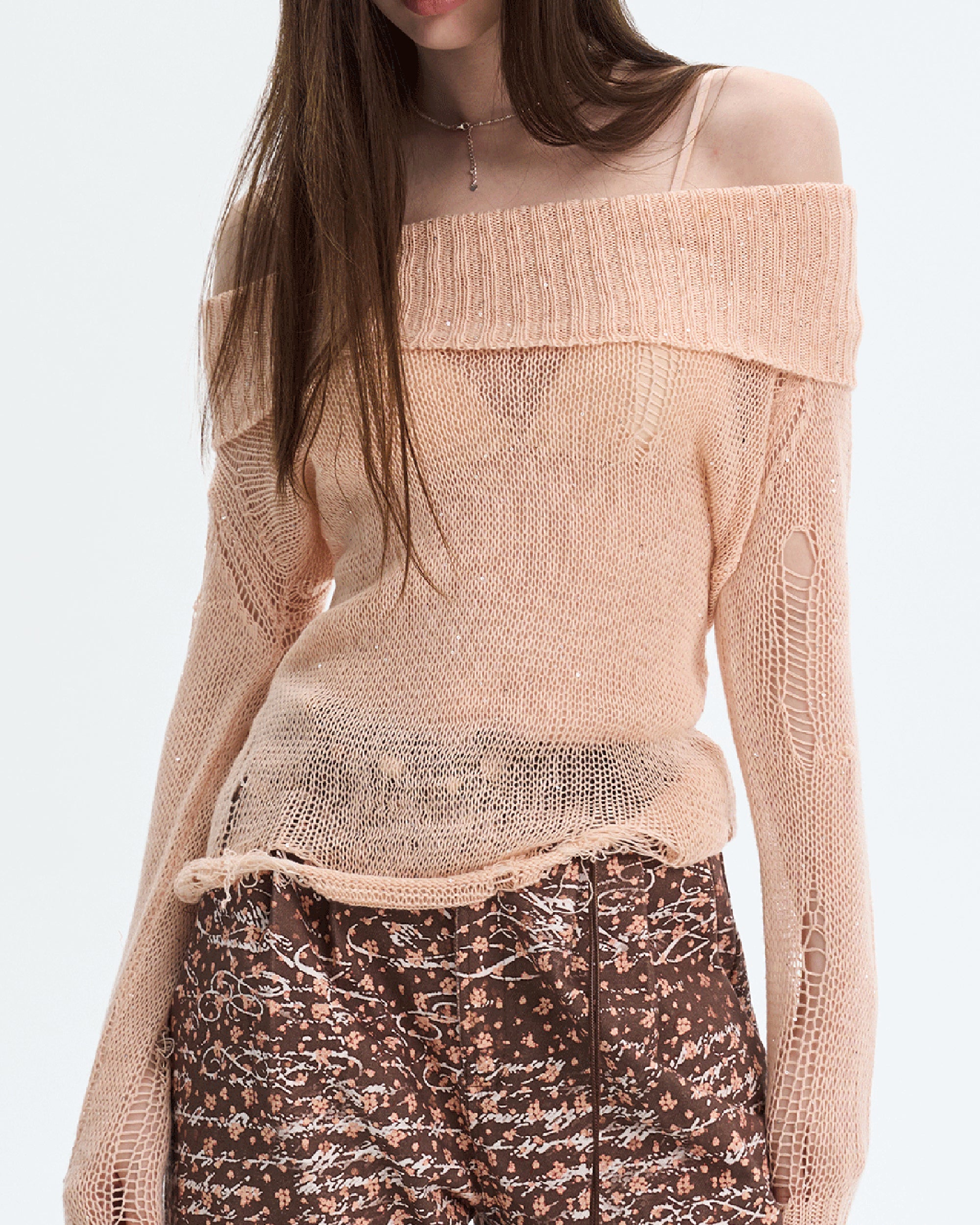 THE NEVERMORE Sheer Distressed Knit Cover-Up & Triangle Bra Set