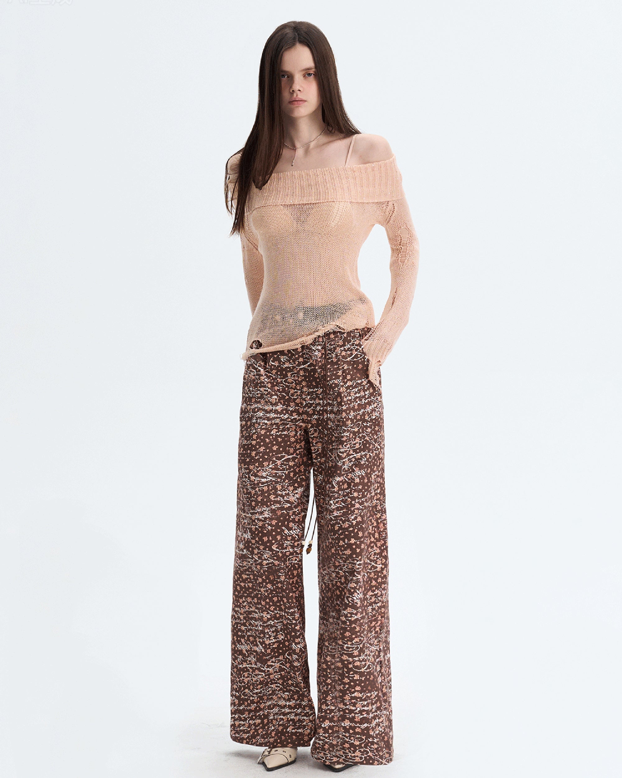 THE NEVERMORE Sheer Distressed Knit Cover-Up & Triangle Bra Set