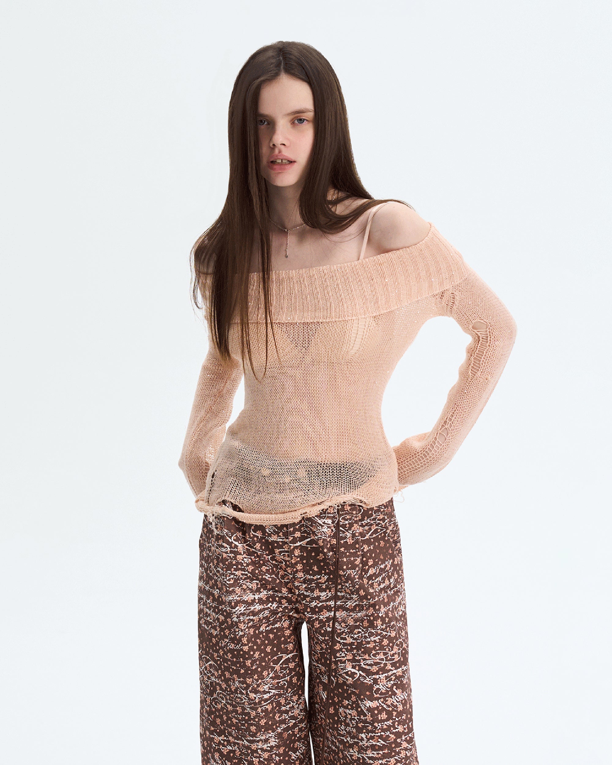 THE NEVERMORE Sheer Distressed Knit Cover-Up & Triangle Bra Set