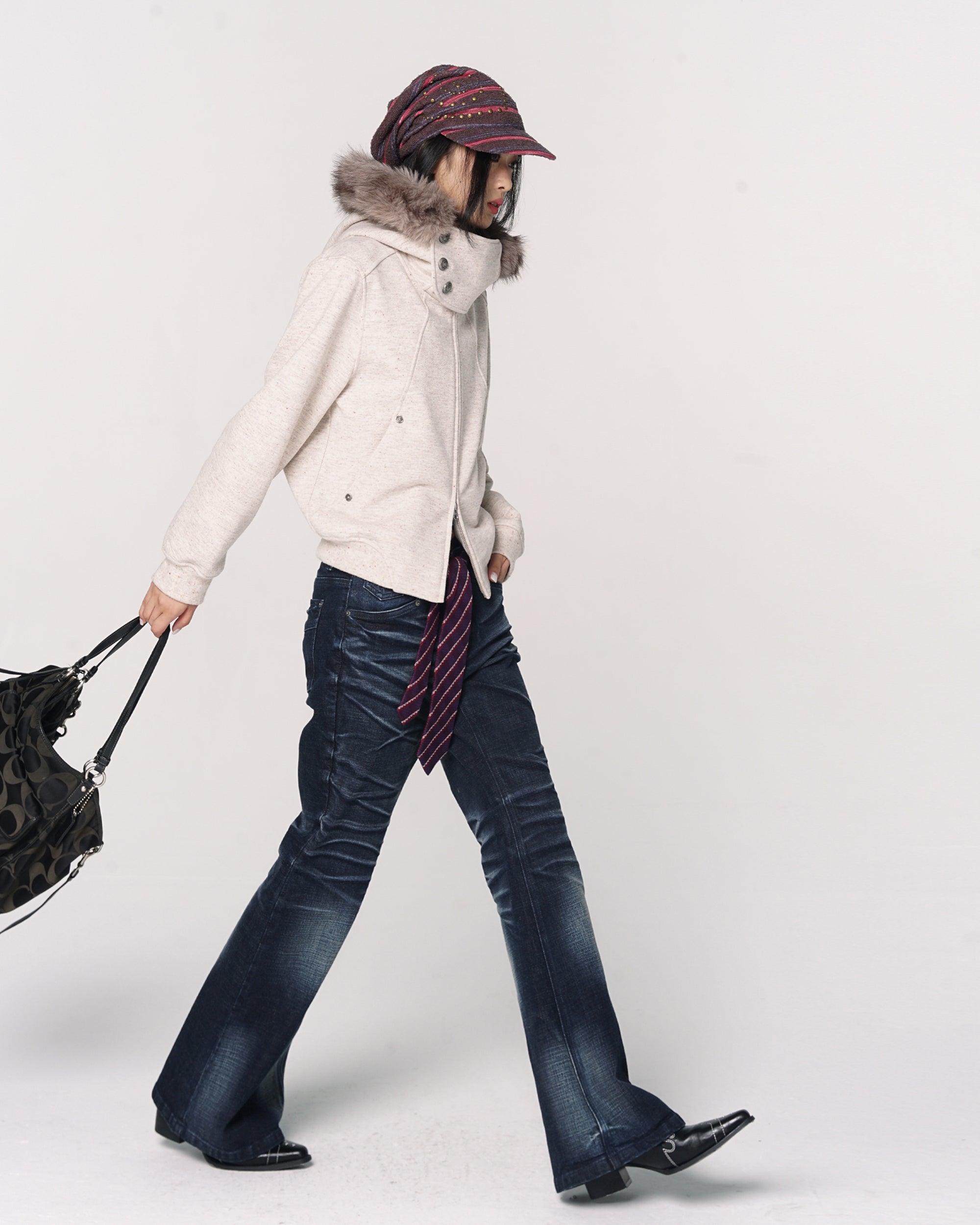 CONFUN Retro Whiskered Washed Flared Jeans