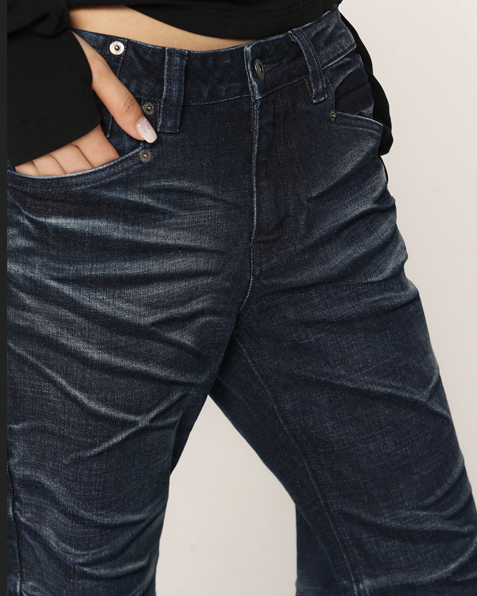 CONFUN Retro Whiskered Washed Flared Jeans