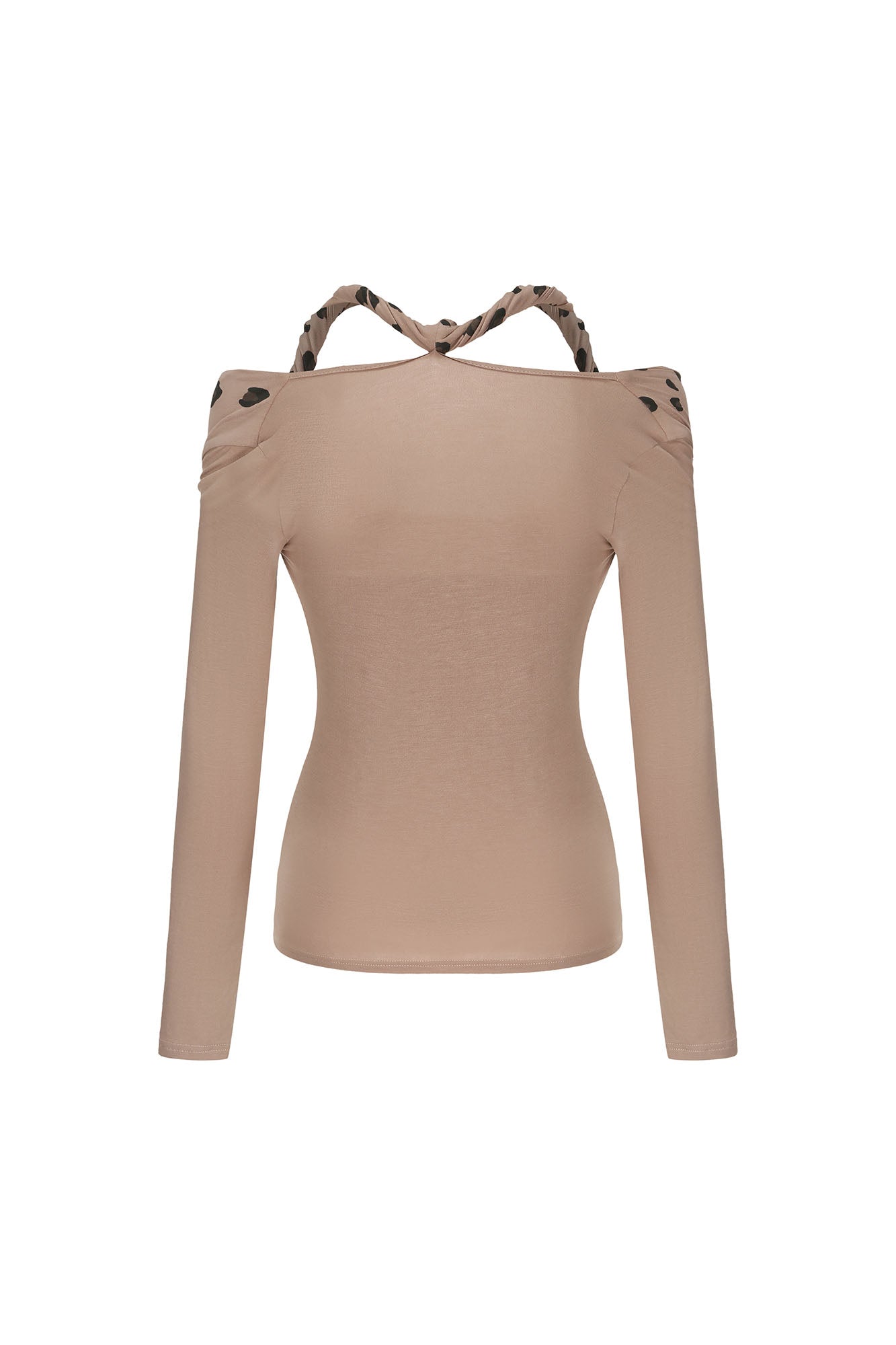 NEVER OFFEND L ANGEL Leopard-Draped Twisted Off-Shoulder Top