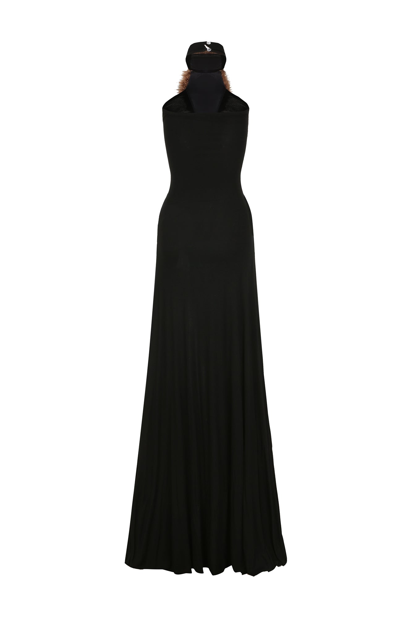 NEVER OFFEND L ANGEL Faux-Fur Panel Halter Gown