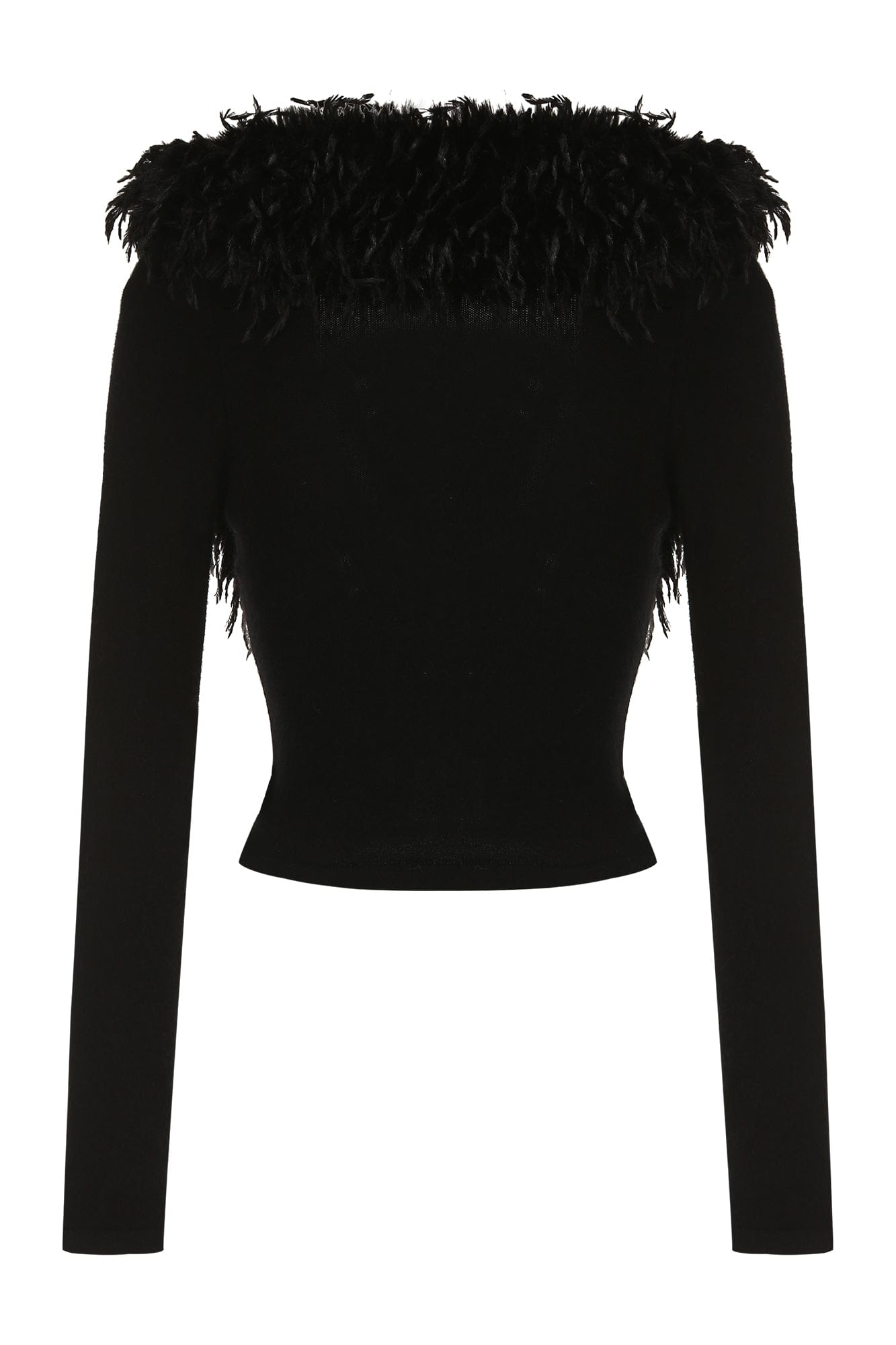 NEVER OFFEND L ANGEL Deep-V Shaggy Trim Zip-Up Cropped Cardigan