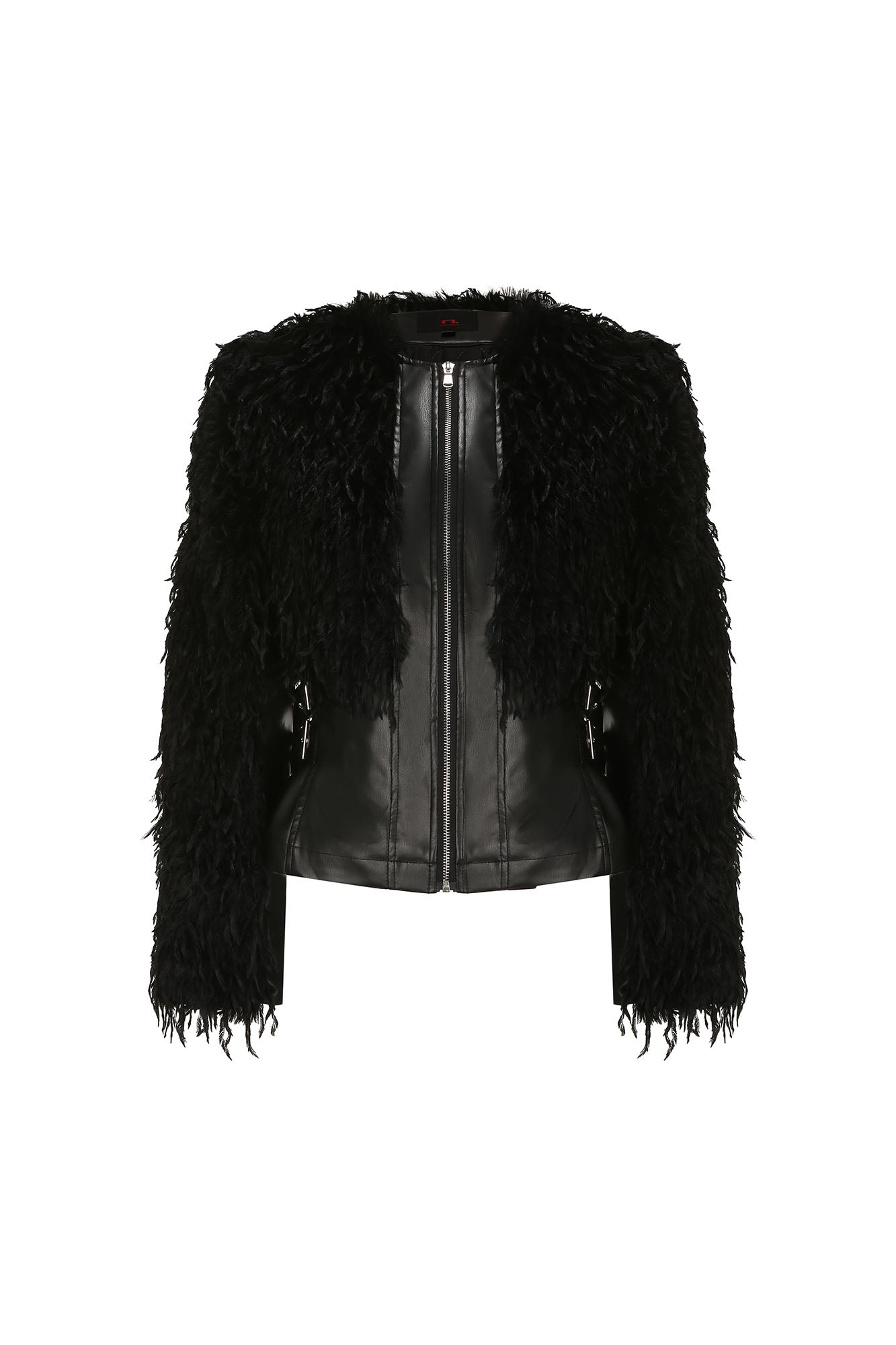 NEVER OFFEND L ANGEL Waisted Faux-Fur Spliced Faux Leather Jacket