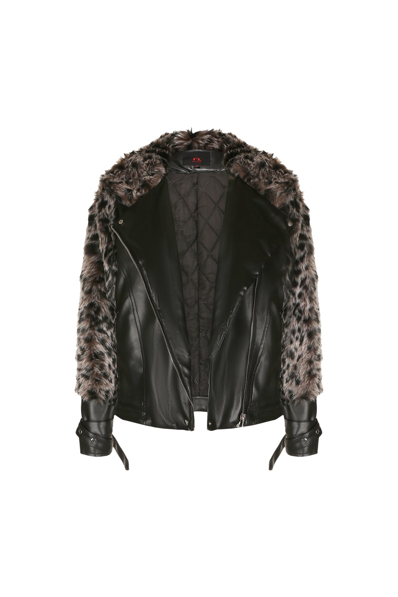 NEVER OFFEND L ANGEL Leopard Faux Fur Panel Biker Jacket