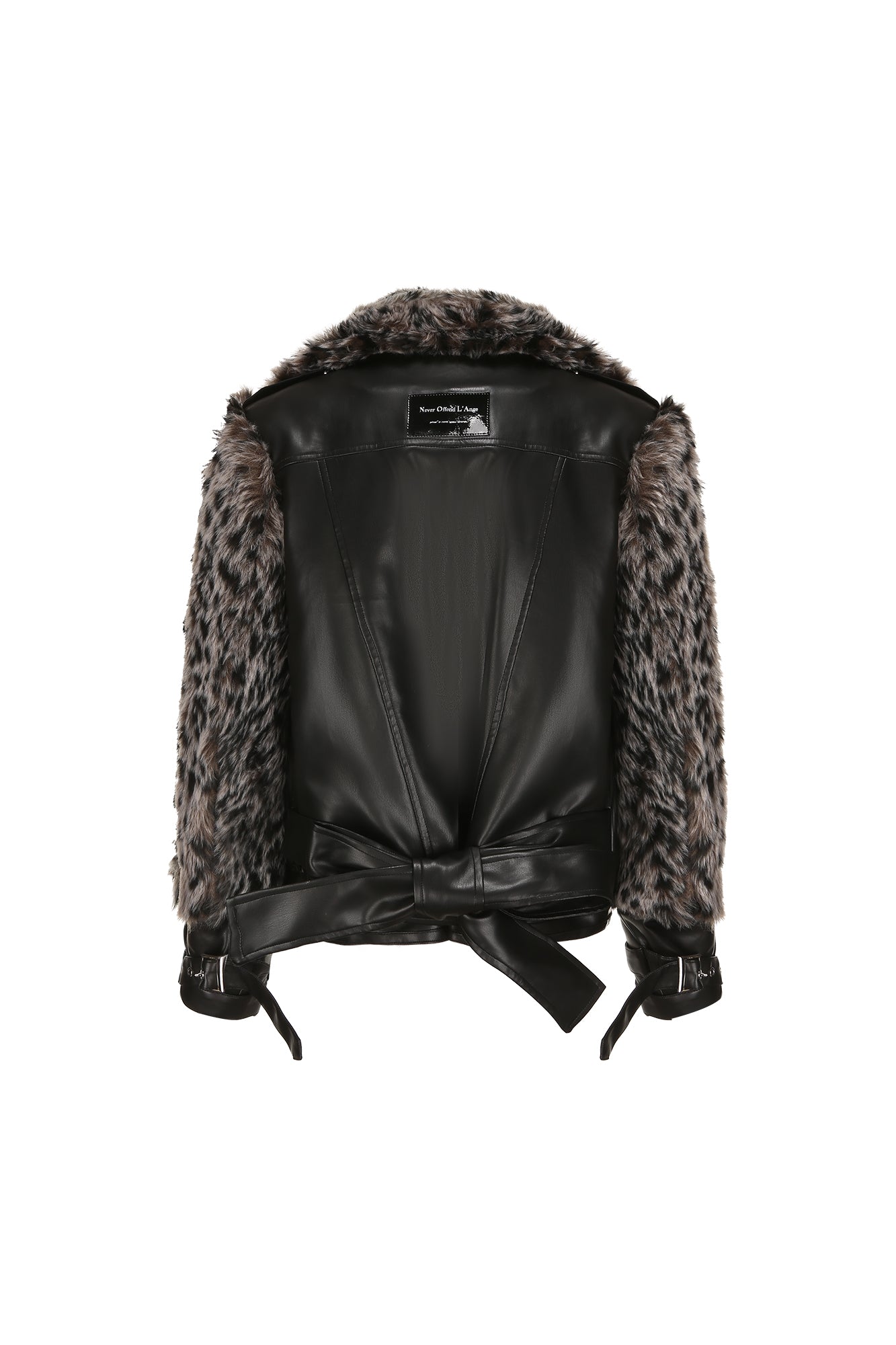NEVER OFFEND L ANGEL Leopard Faux Fur Panel Biker Jacket