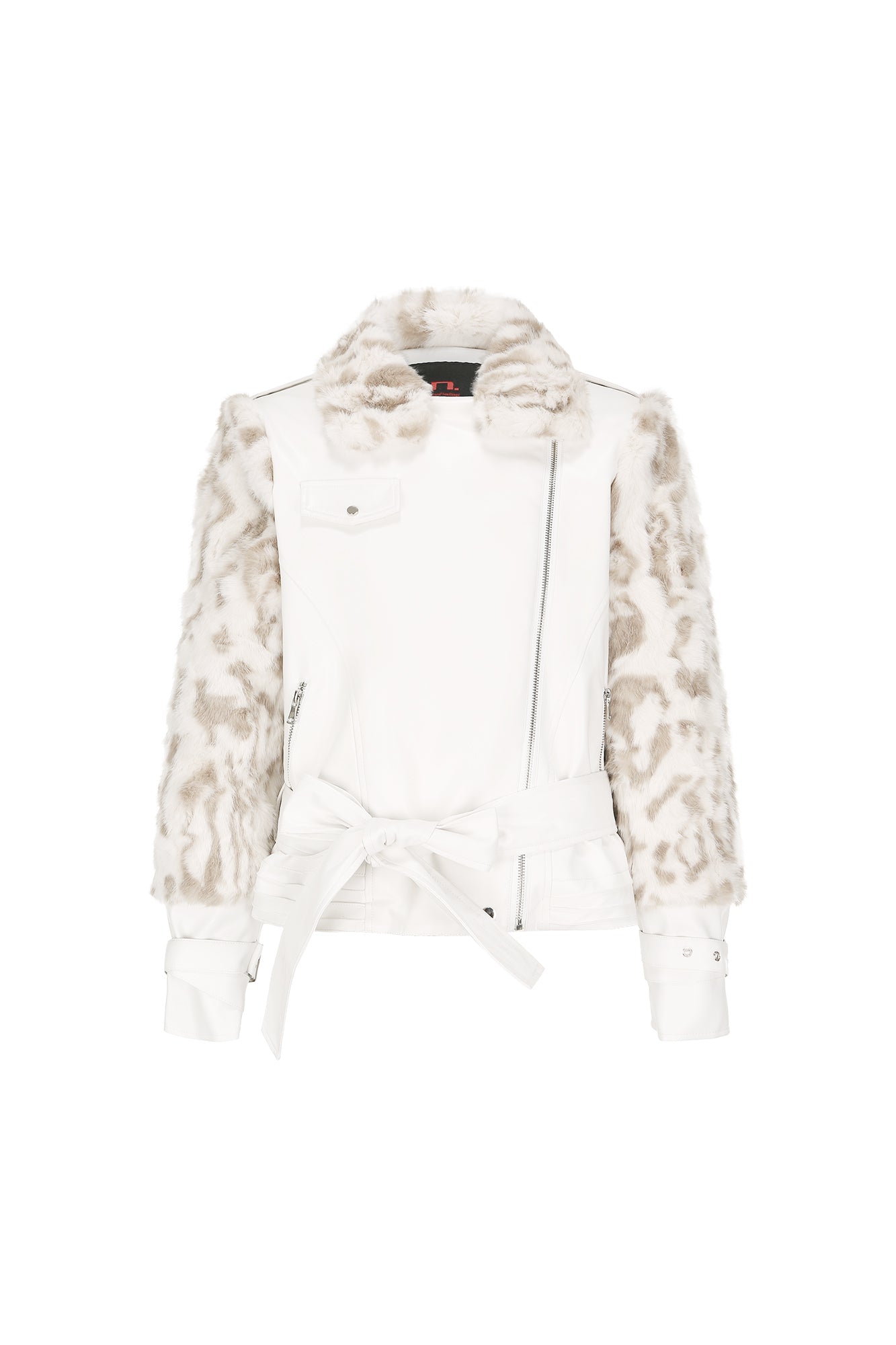 NEVER OFFEND L ANGEL Leopard Faux Fur Panel Biker Jacket