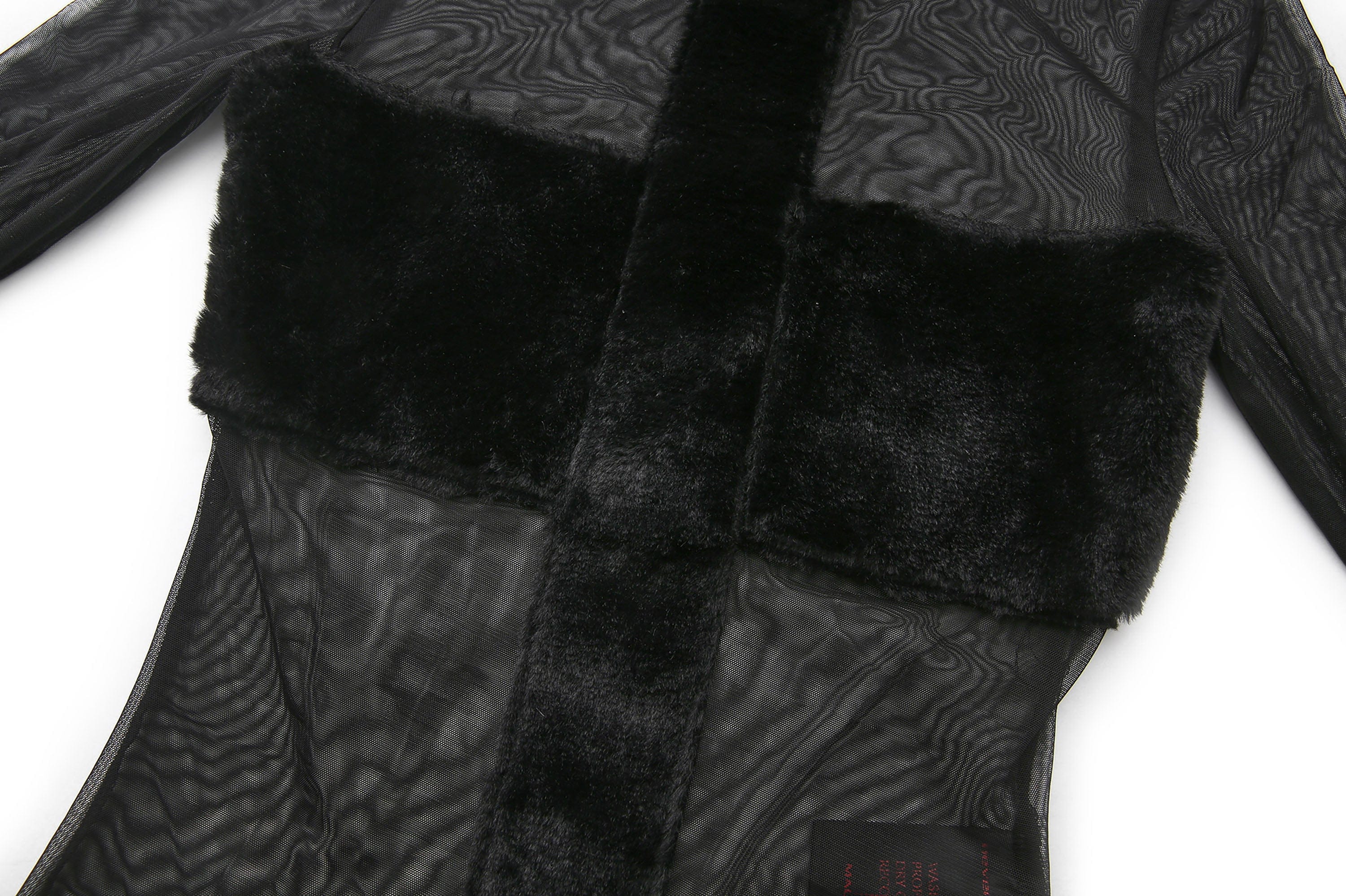 NEVER OFFEND L ANGEL Cross-Panel Faux-Fur Mesh Bodycon Top