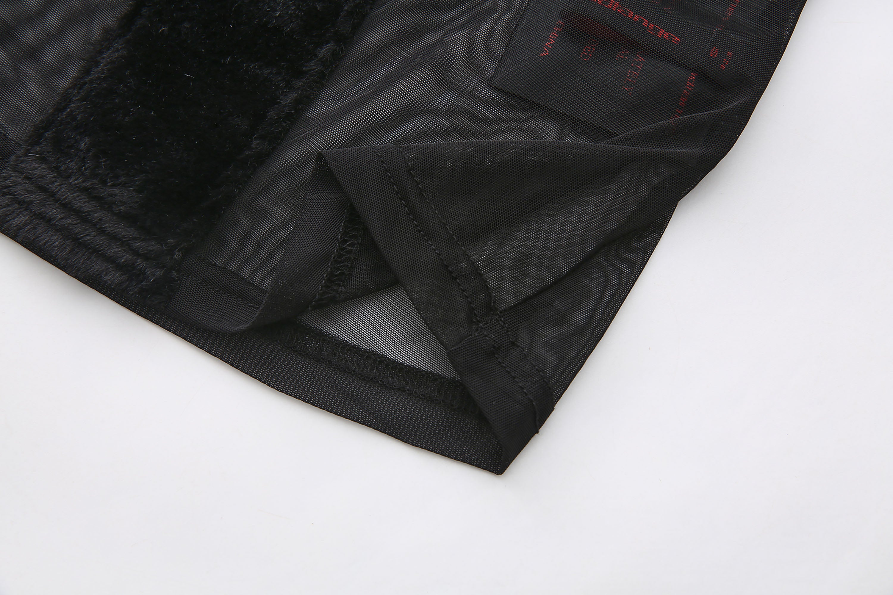 NEVER OFFEND L ANGEL Cross-Panel Faux-Fur Mesh Bodycon Top