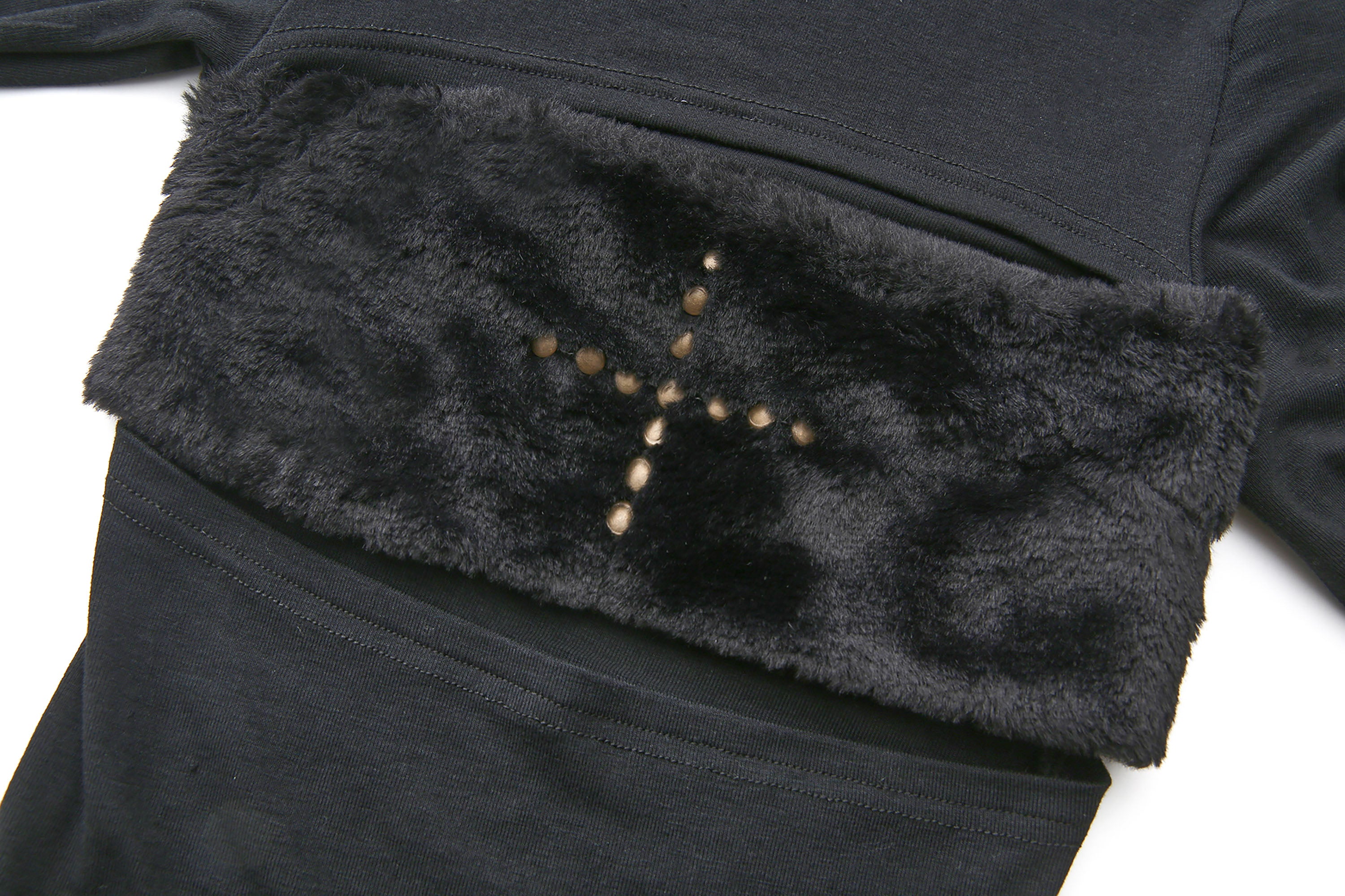 NEVER OFFEND L ANGEL Faux-Fur Bandeau Cross Rivet Cut-Out Top