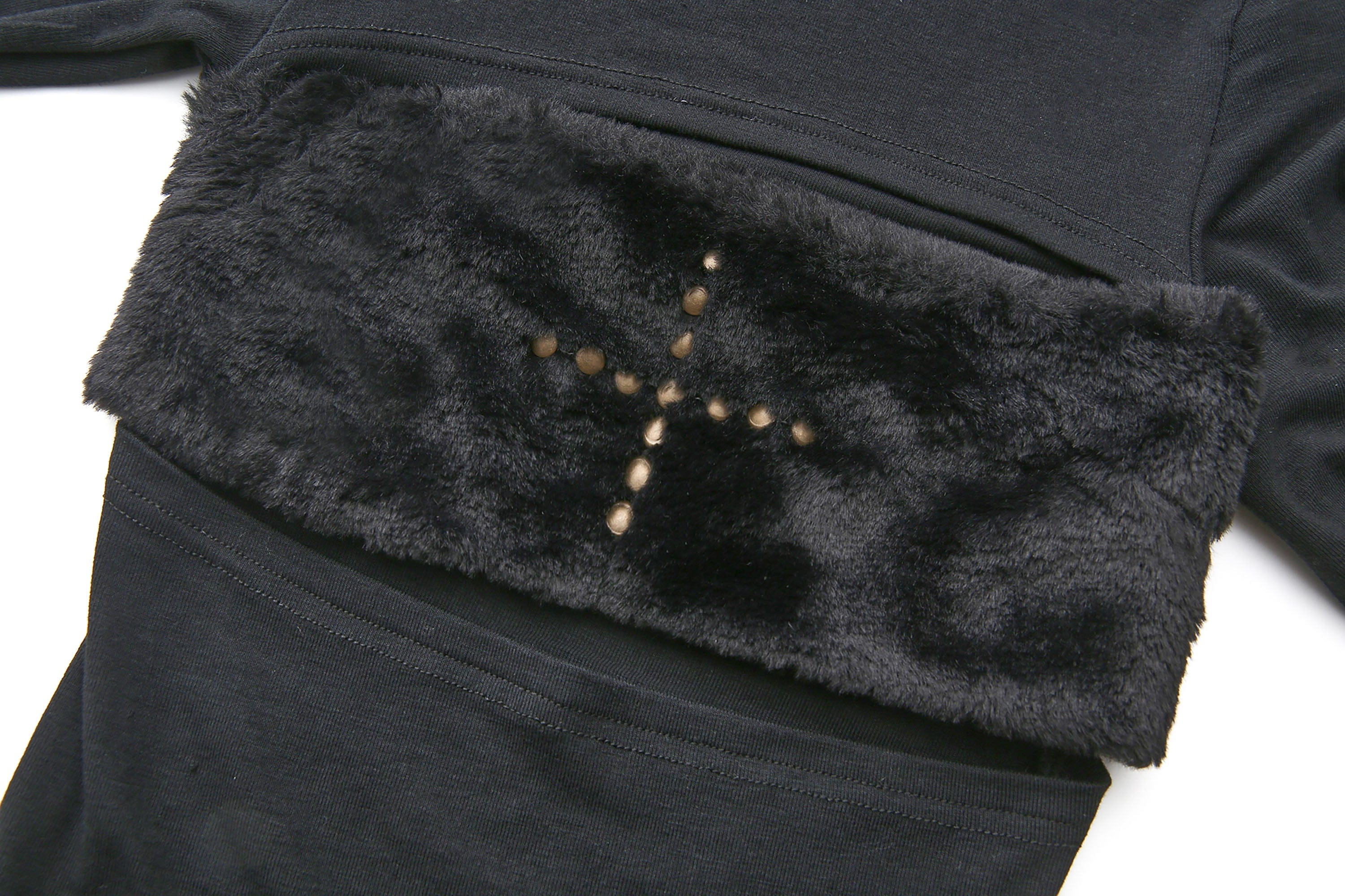 NEVER OFFEND L ANGEL Faux-Fur Bandeau Cross Rivet Cut-Out Top