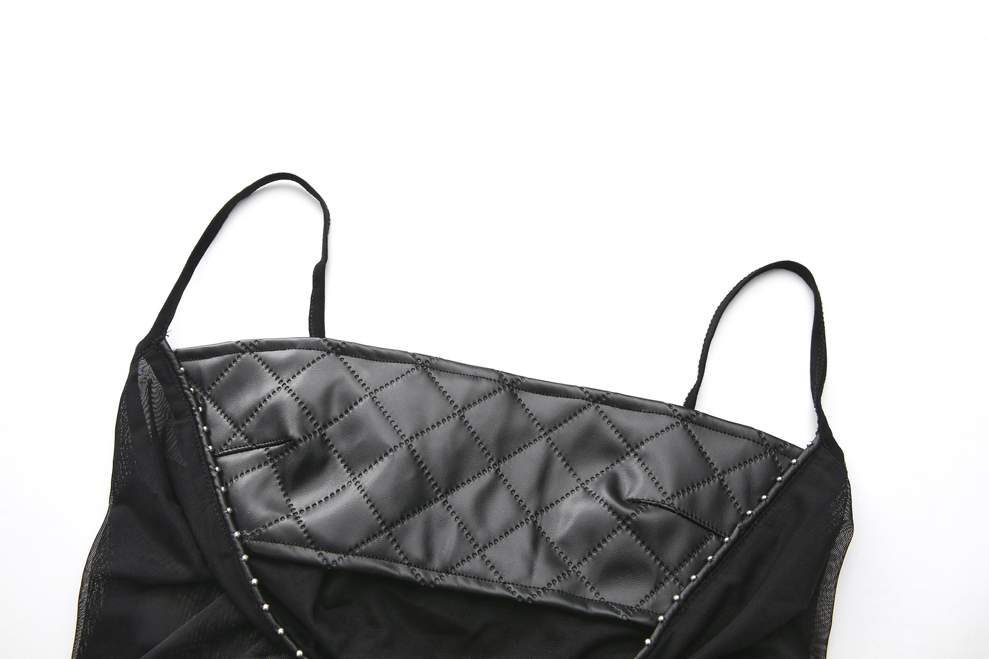 NEVER OFFEND L ANGEL Faux Leather Sheer Paneled Train Dress