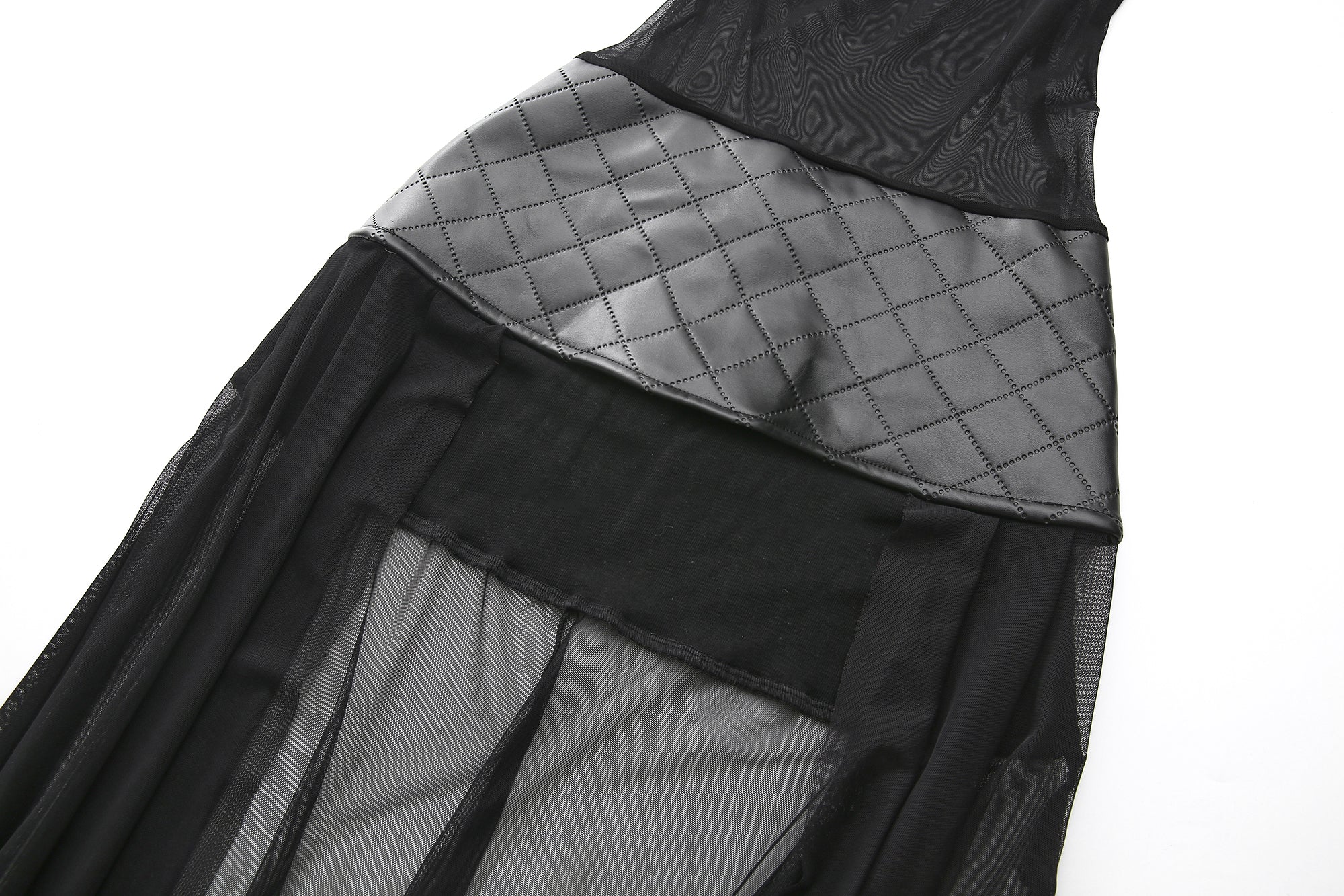 NEVER OFFEND L ANGEL Faux Leather Sheer Paneled Train Dress