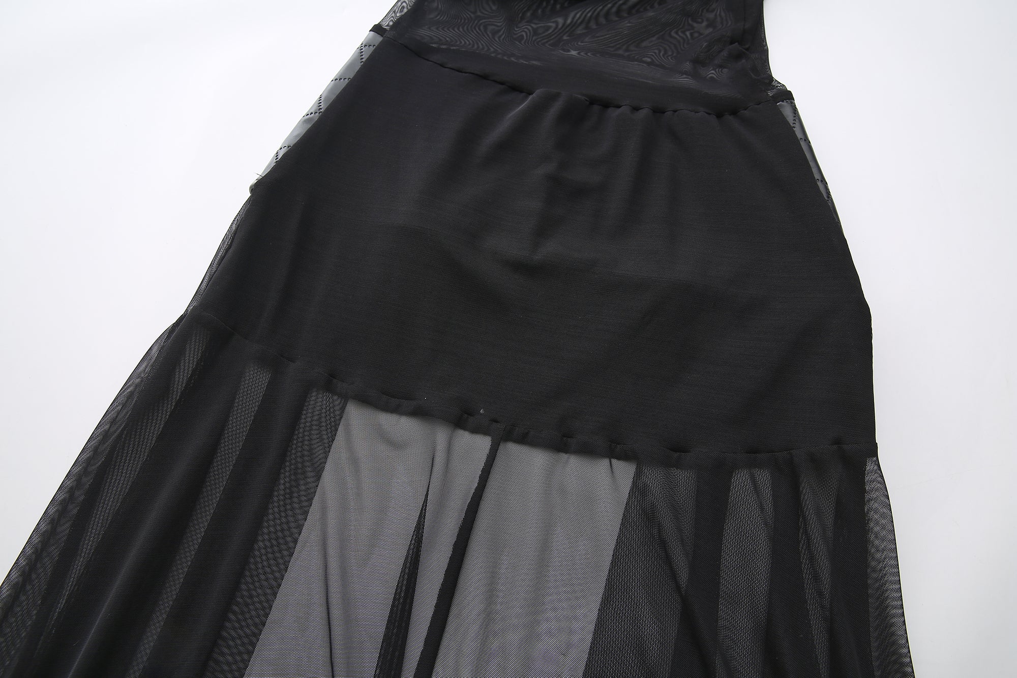 NEVER OFFEND L ANGEL Faux Leather Sheer Paneled Train Dress