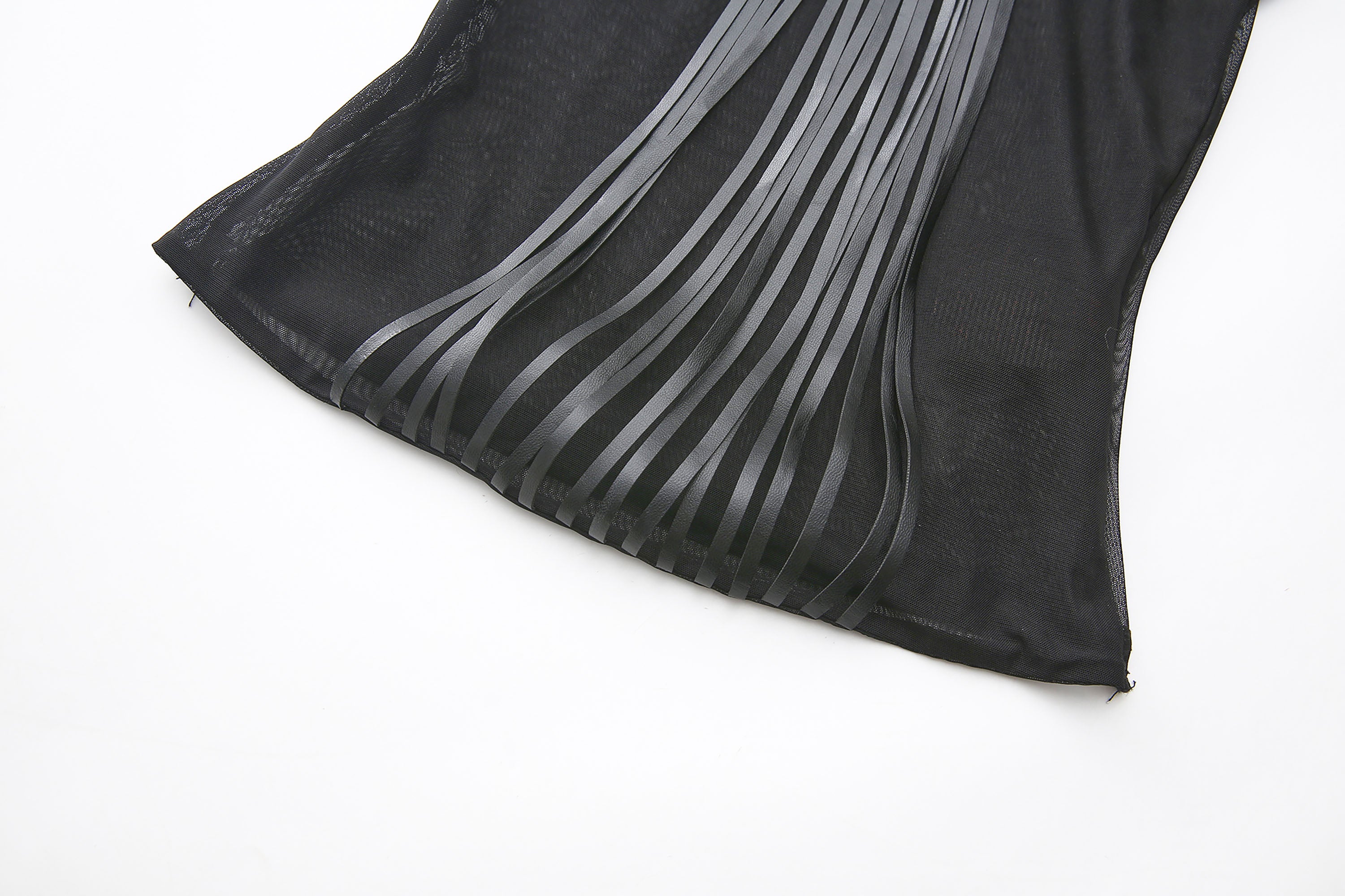 NEVER OFFEND L ANGEL Faux-Fur Collar Panel Mesh Halter Top