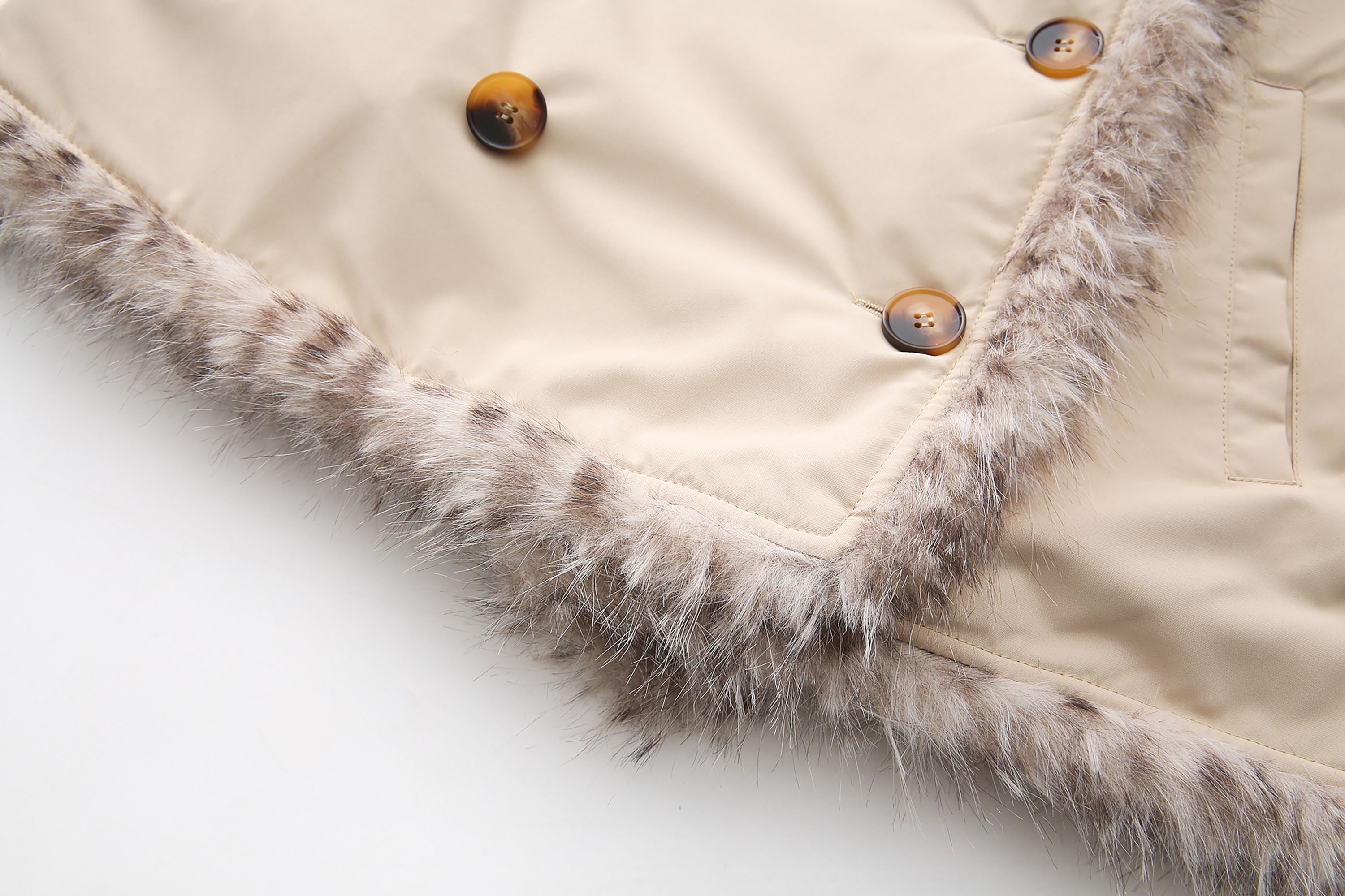 NEVER OFFEND L ANGEL Faux-Fur Trim Double-Breasted Military Set