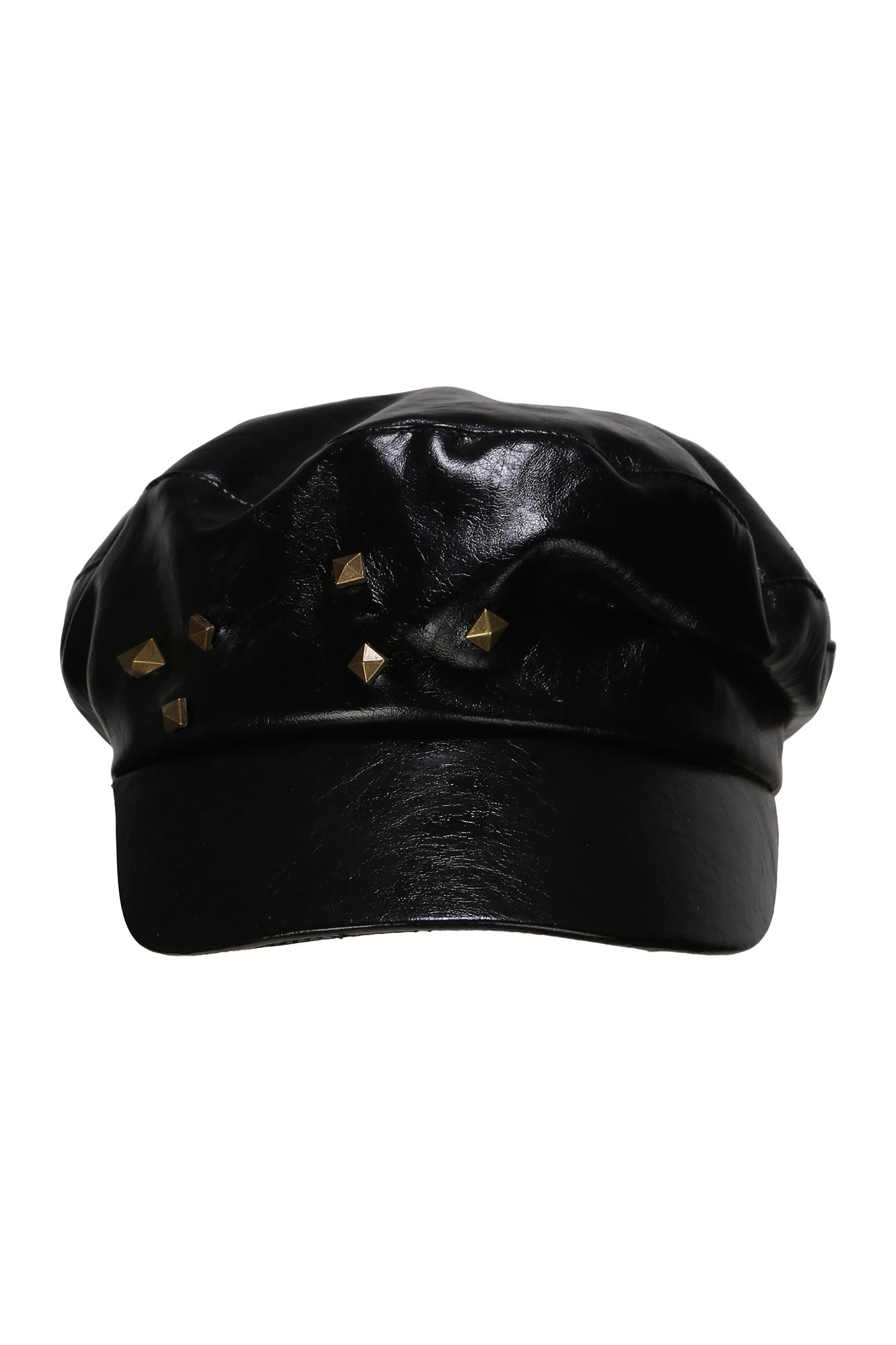 NEVER OFFEND L ANGEL Studded Faux Leather Newsboy Cap