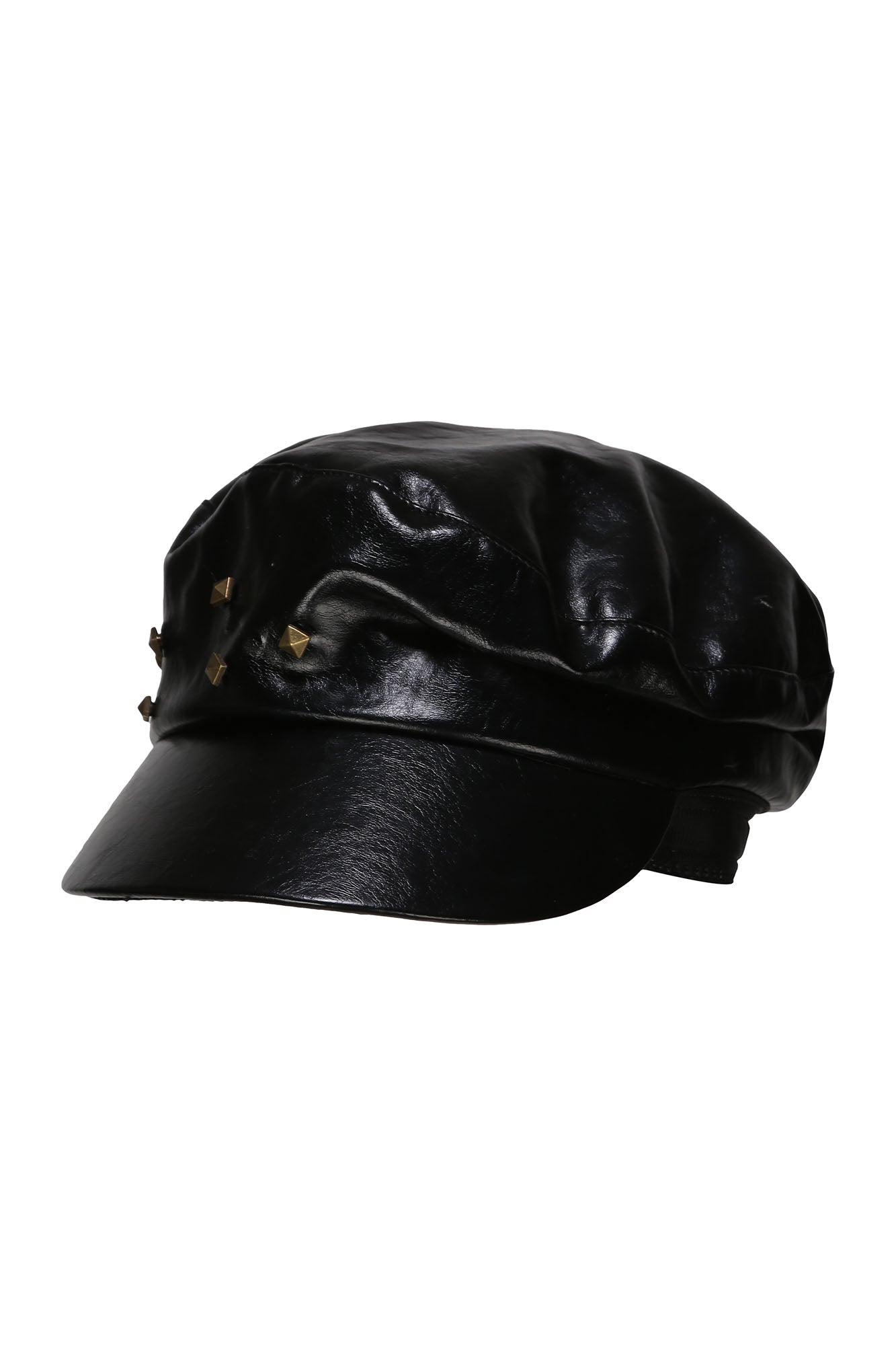 NEVER OFFEND L ANGEL Studded Faux Leather Newsboy Cap