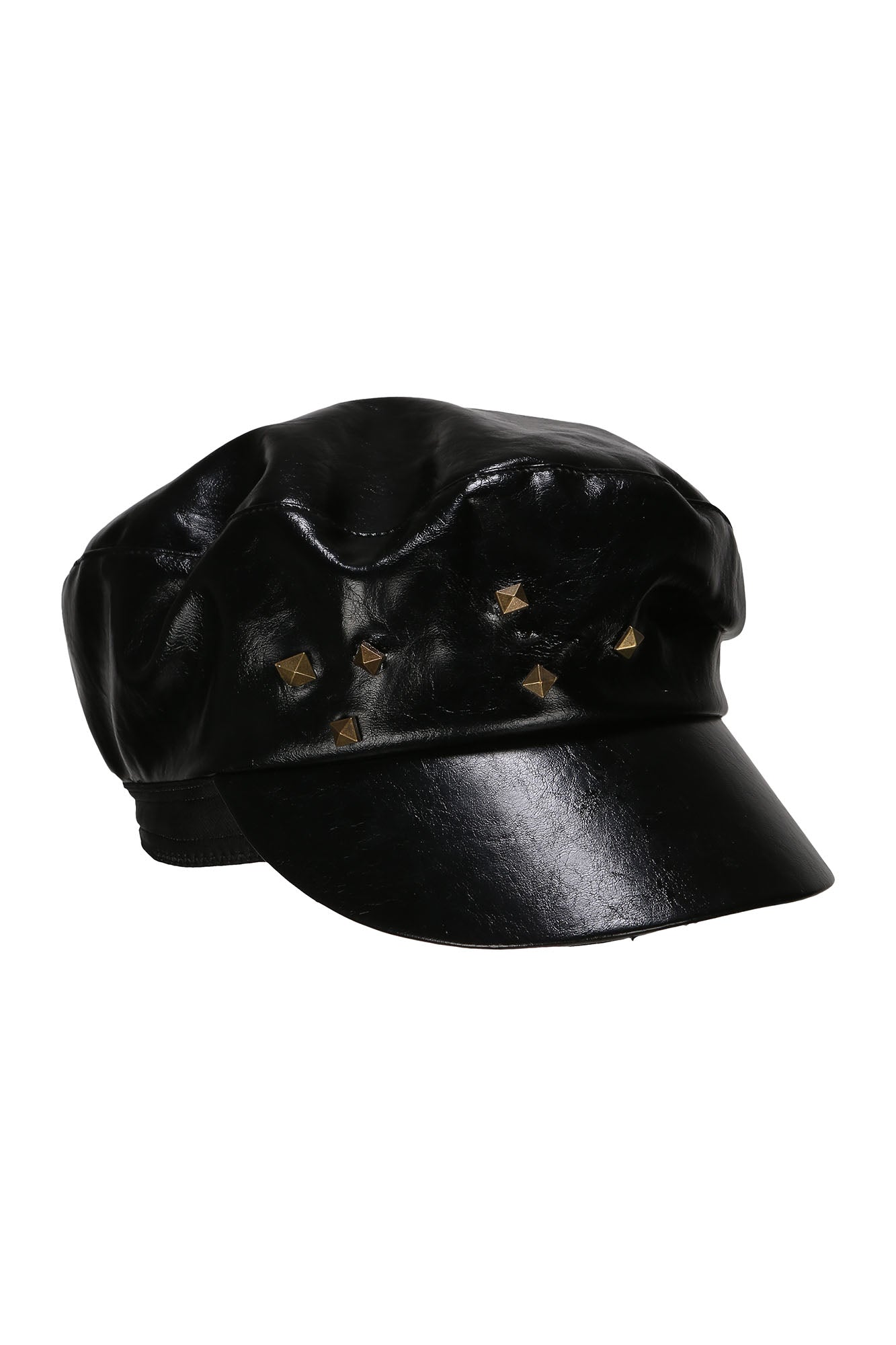 NEVER OFFEND L ANGEL Studded Faux Leather Newsboy Cap