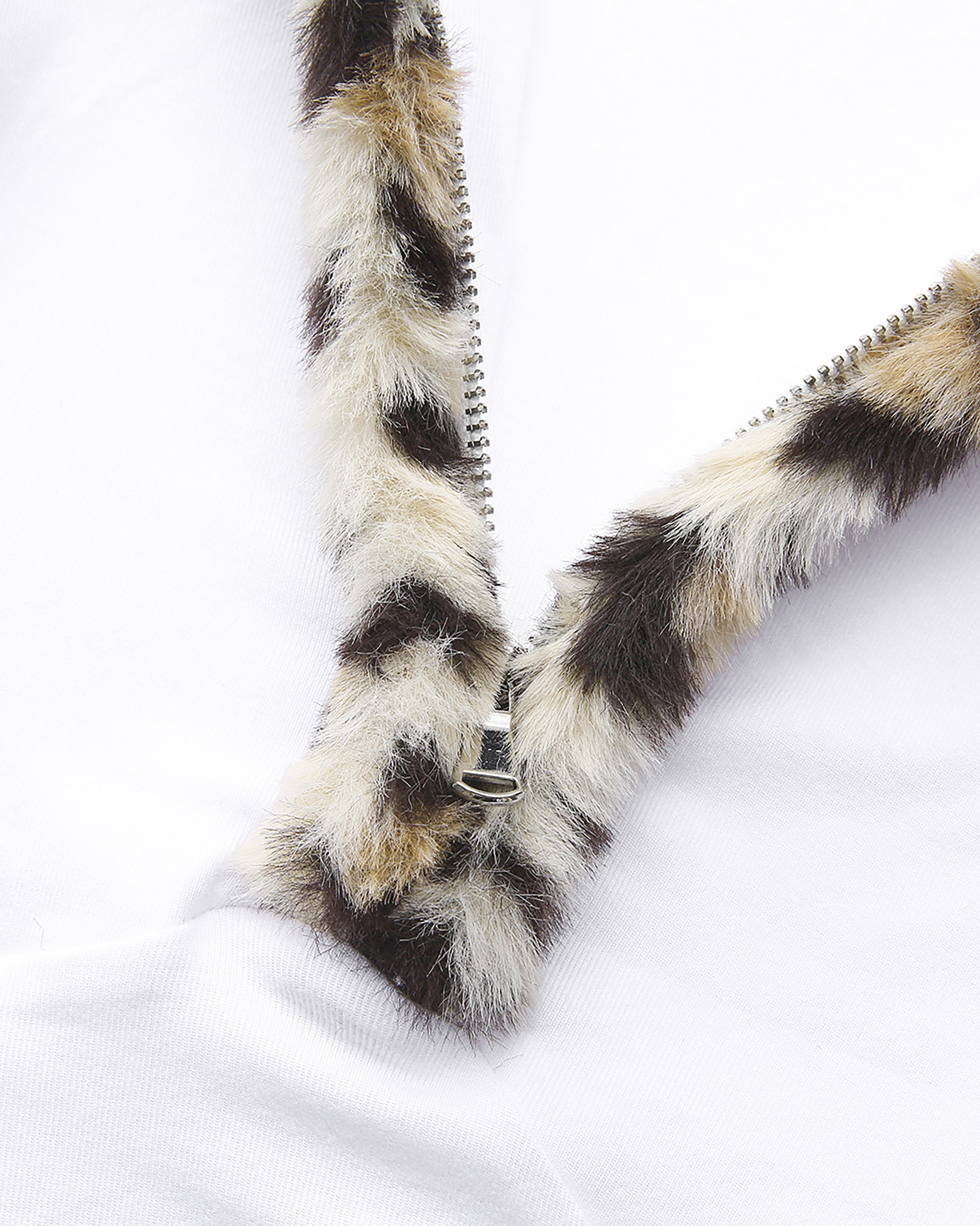 NEVER OFFEND L ANGEL Leopard-Trim Deep-V Zip-Up Knit Bodysuit