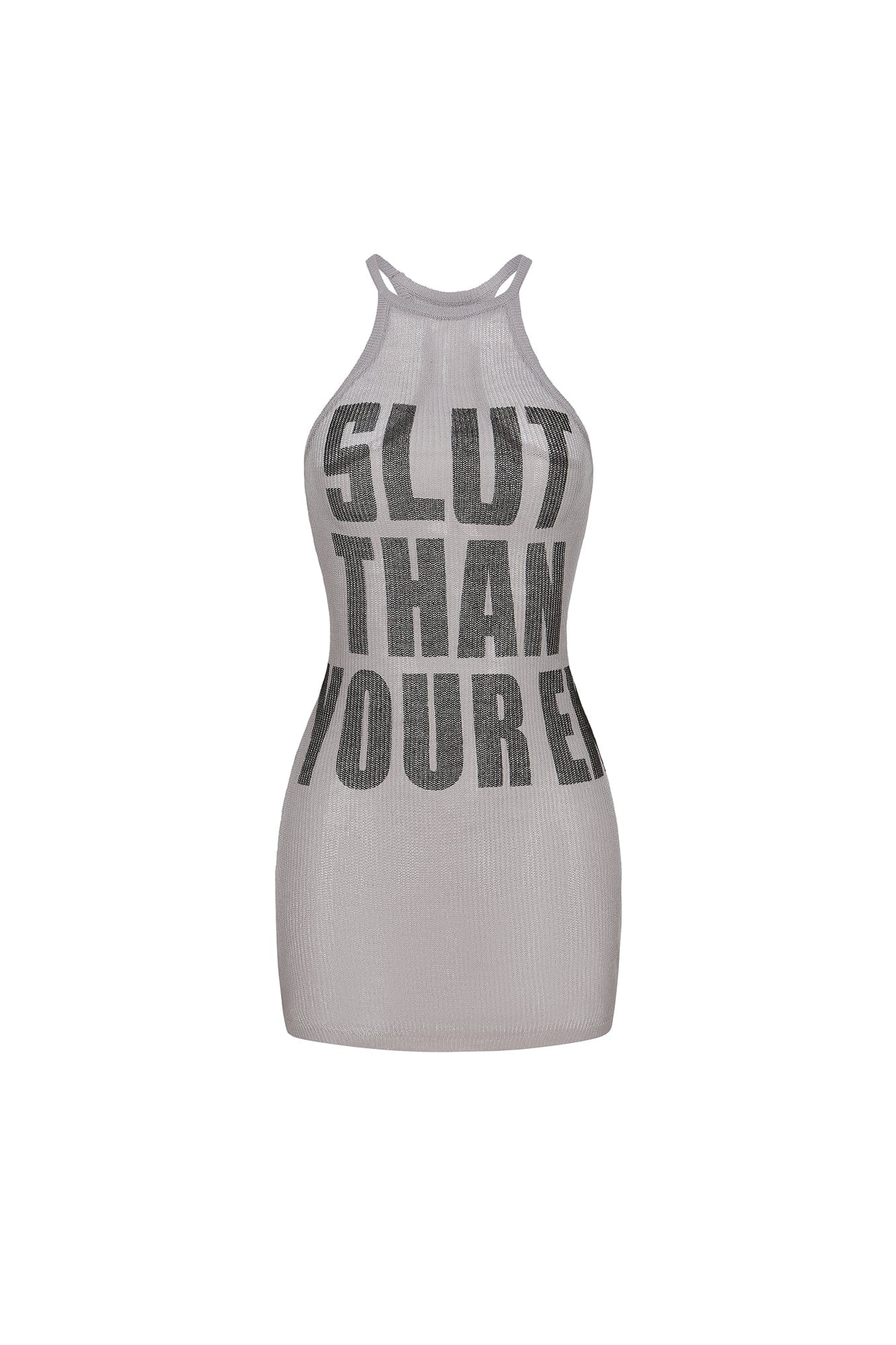 NEVER OFFEND L ANGEL Slogan Full-Print Mesh Halter Dress