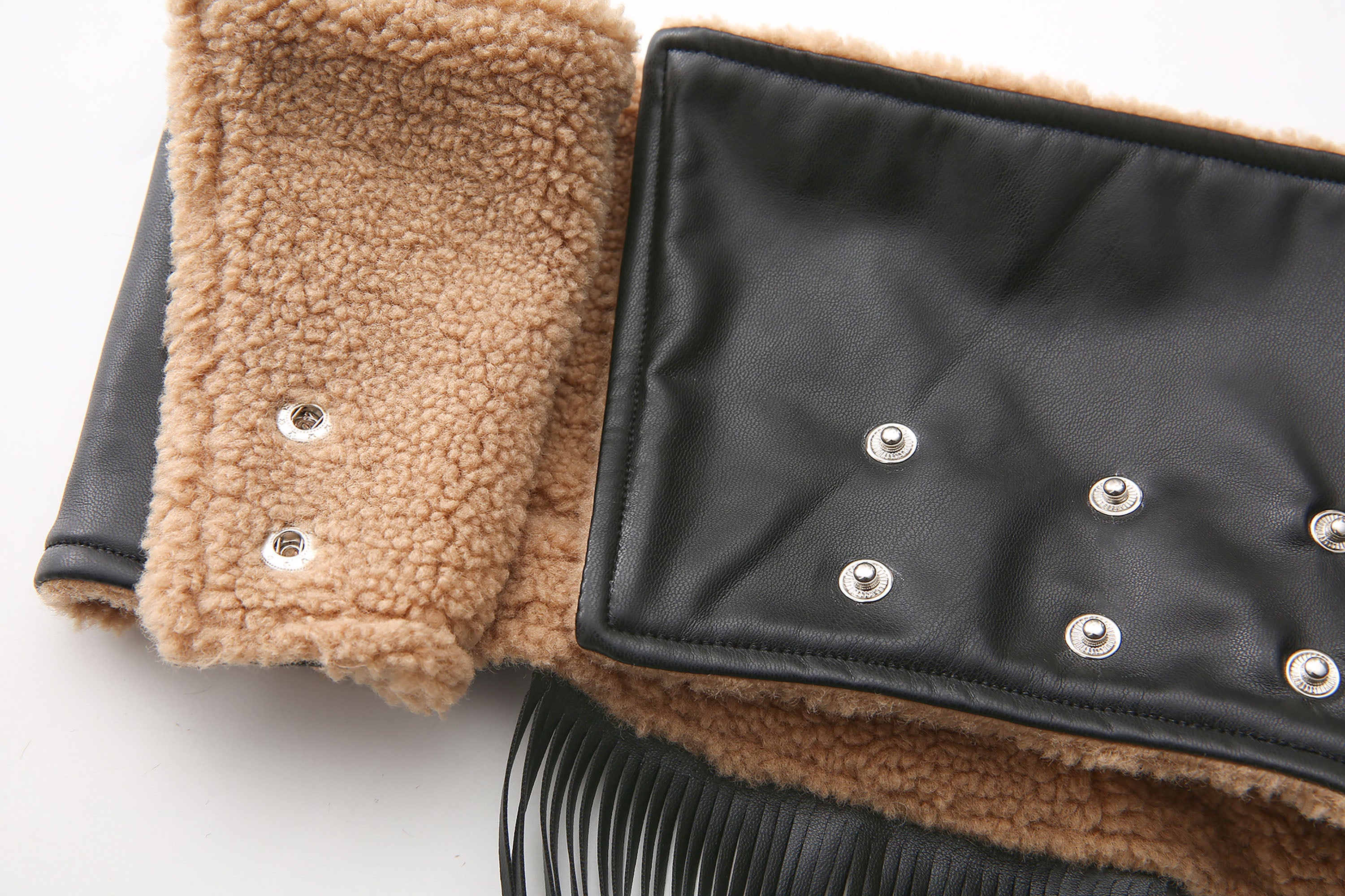 NEVER OFFEND L ANGEL Fringed Faux Leather & Lamb Wool Neck Collar