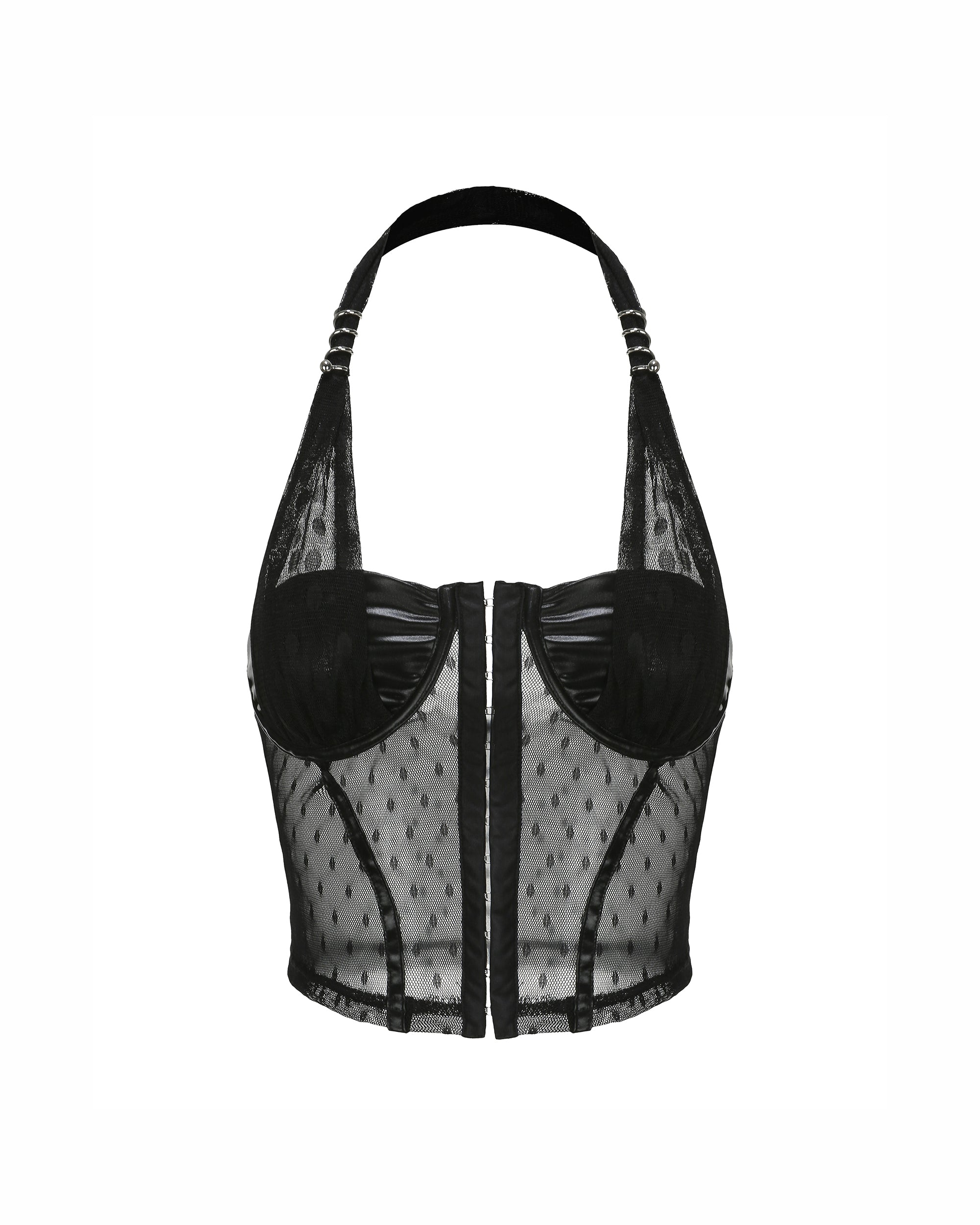 NEVER OFFEND L ANGEL Halter Sheer Lace Boned Corset Top