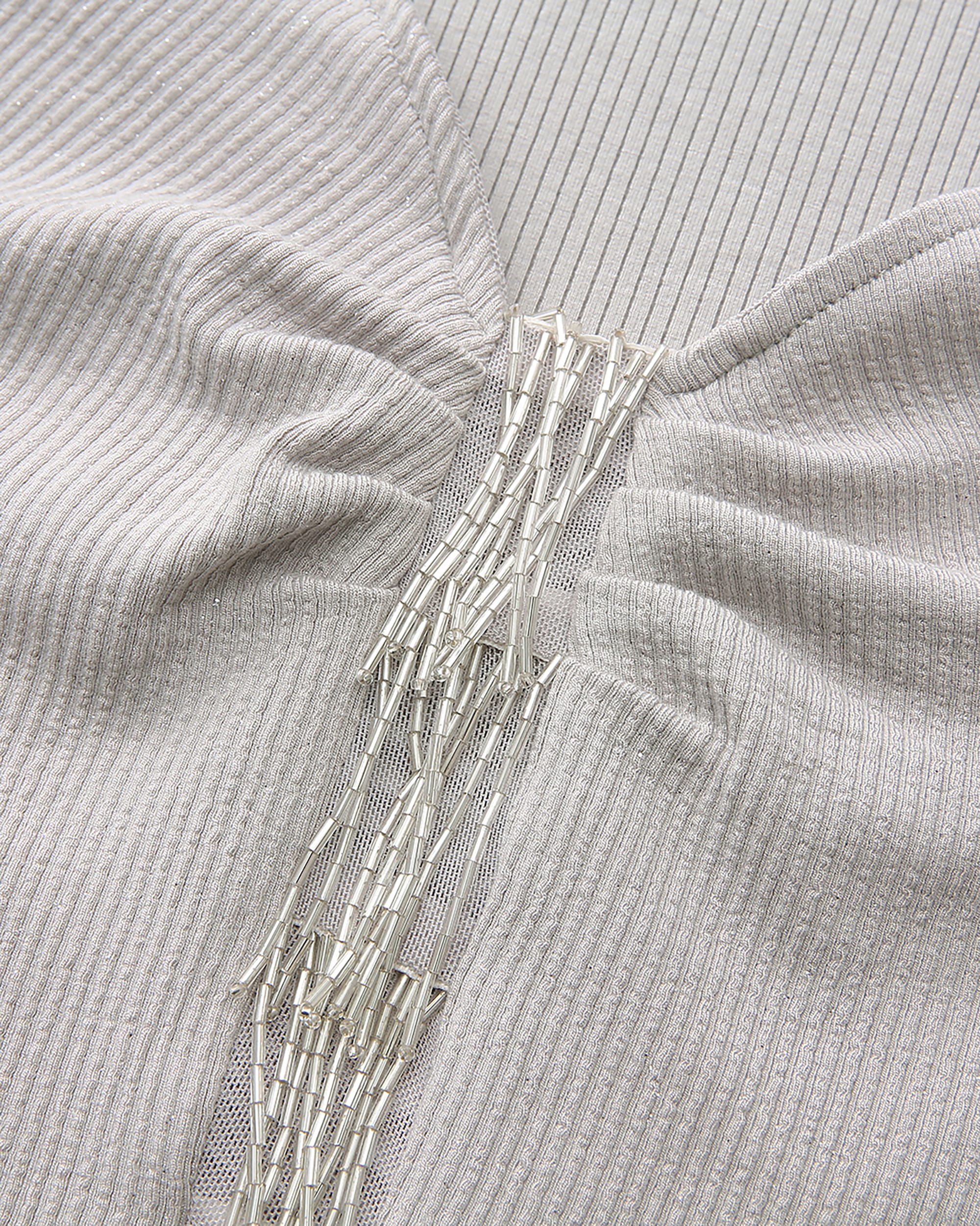 NEVER OFFEND L ANGEL Sparkle Fringe V-Neck Long-Sleeve Top