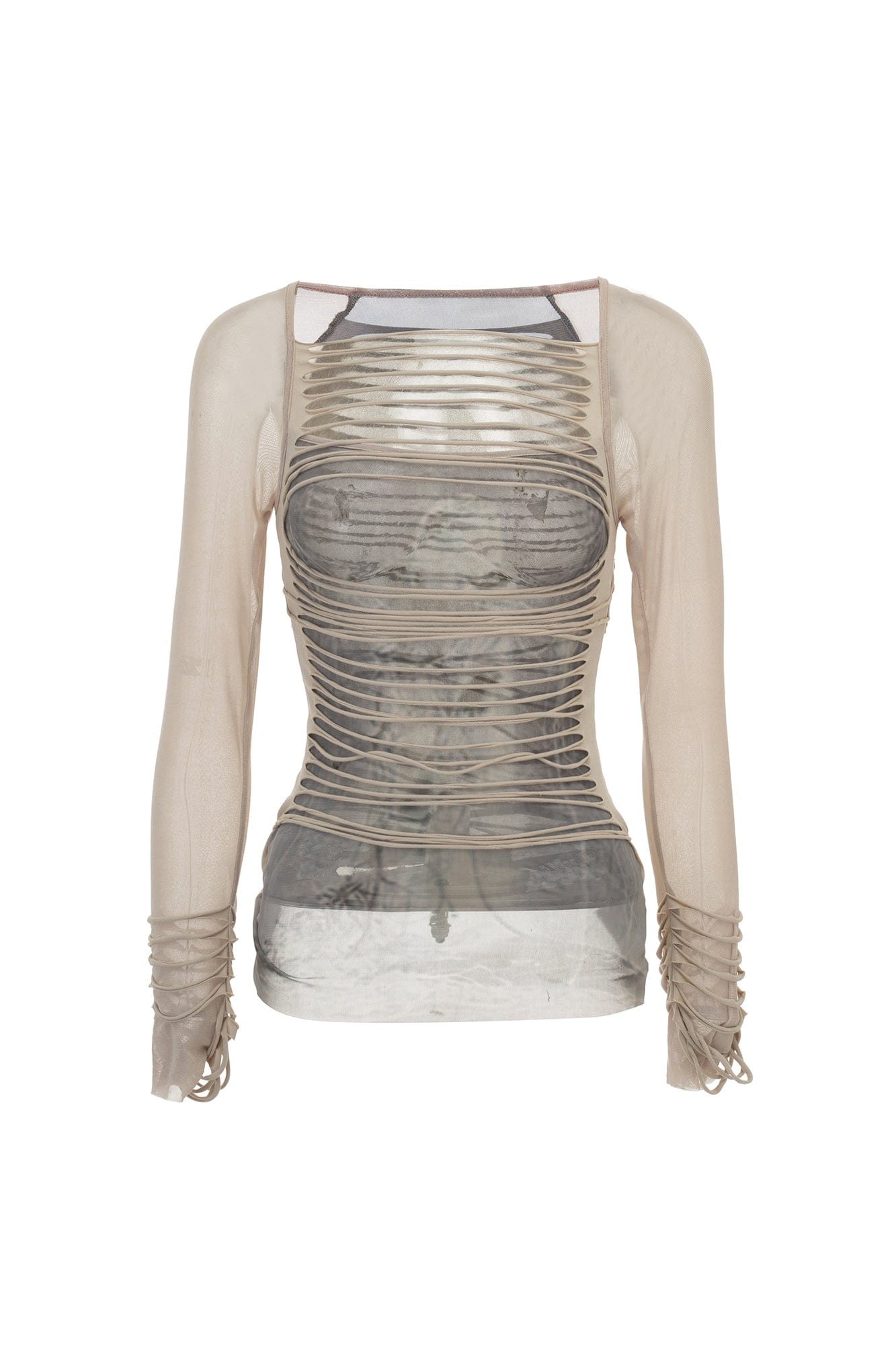 EMOHA Ripped Sheer Long Sleeve Top White