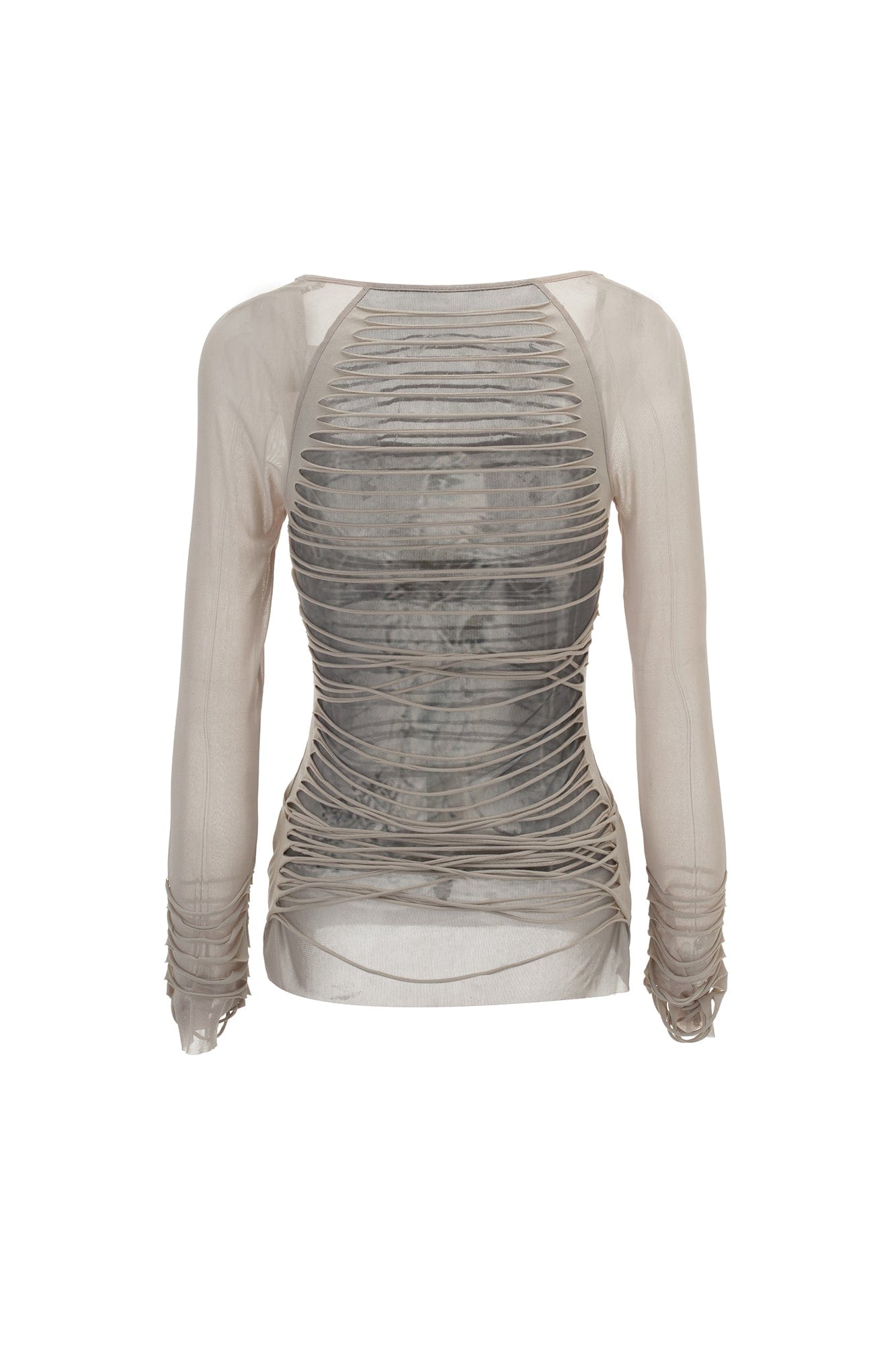 EMOHA Ripped Sheer Long Sleeve Top White