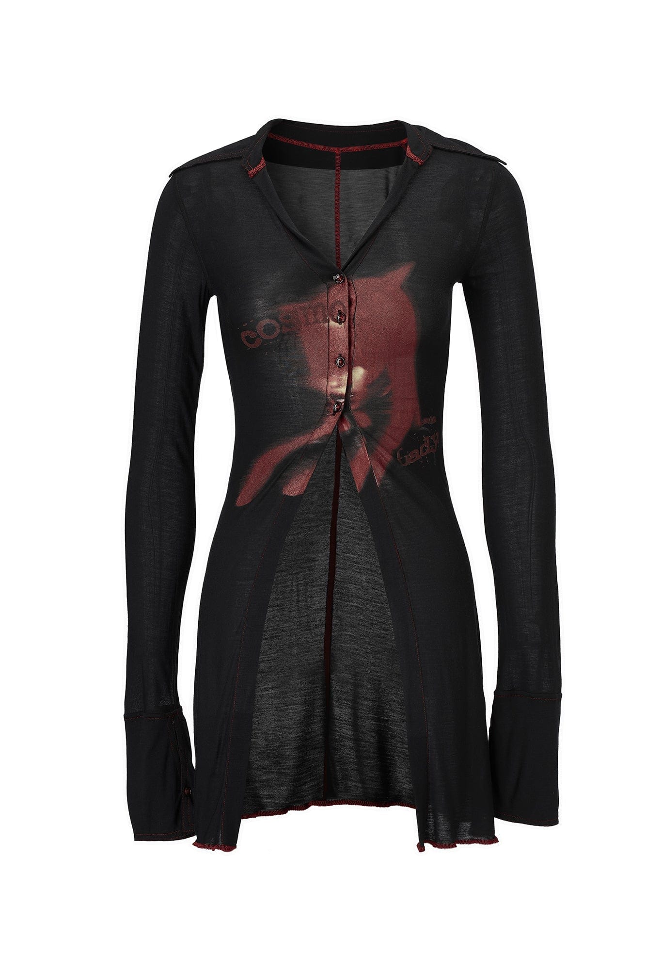 EMOHA Cosmo Lady Sheer Cinched Longline Shirt