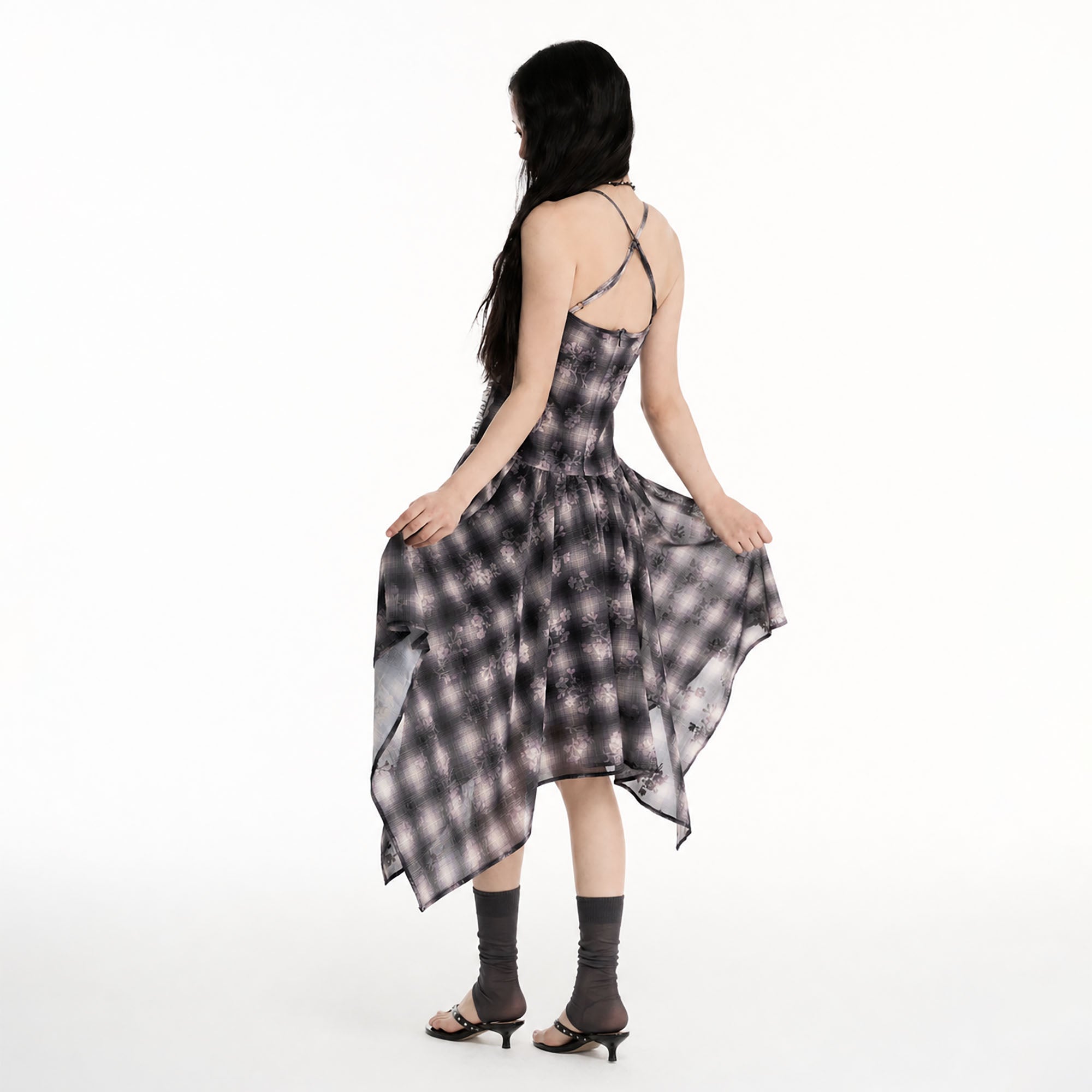 CONFUN Asymmetrical Plaid Midi Dress
