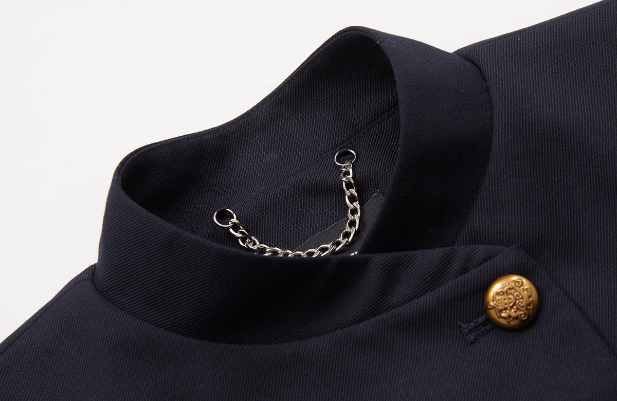 AWOKENTIME Padded-Shoulder Stand-Collar Wool-Blend Metal-Button Blazer