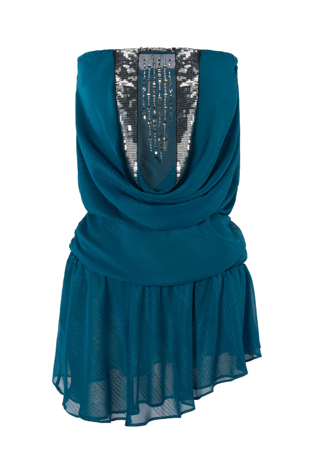 JYOSEI Diamond Embellished Cowl-Neck Mini Dress