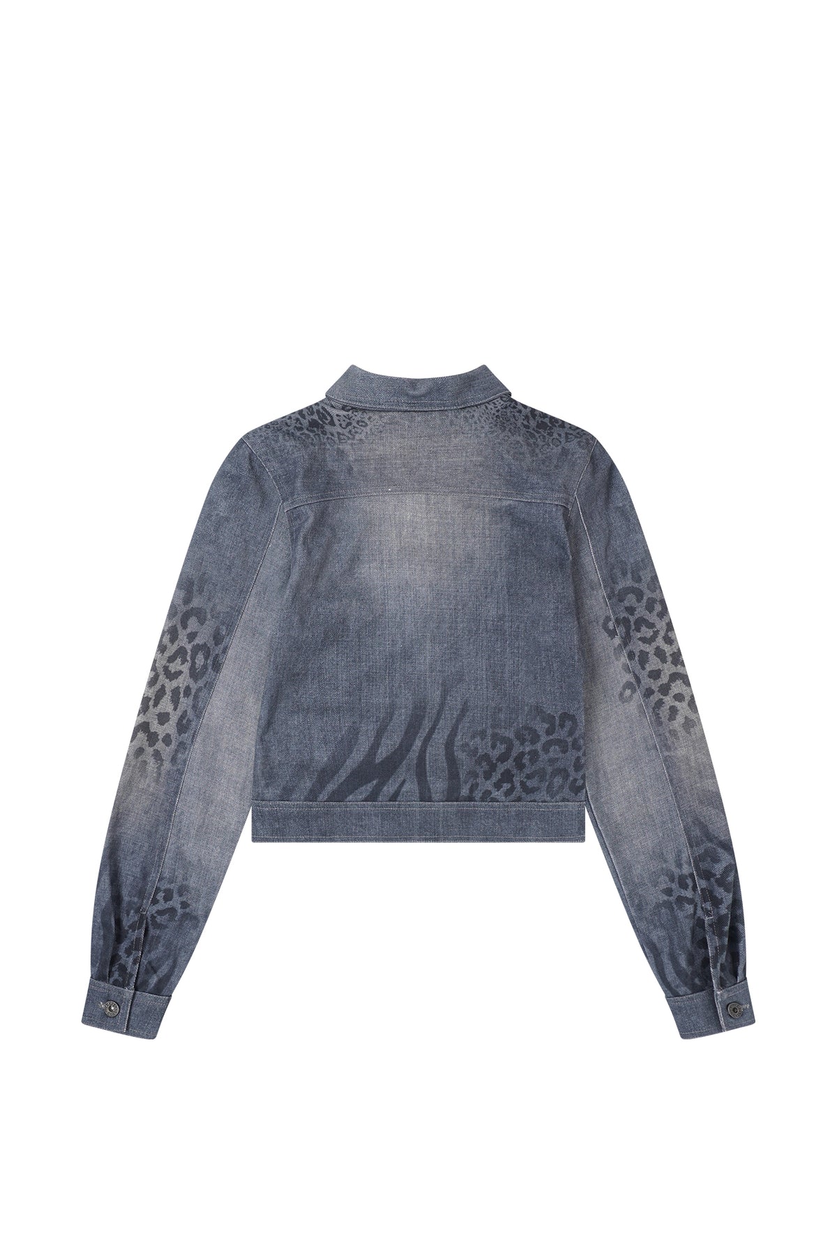 FAYCHUI Retro Washed Leopard-Print Cotton Denim Jacket