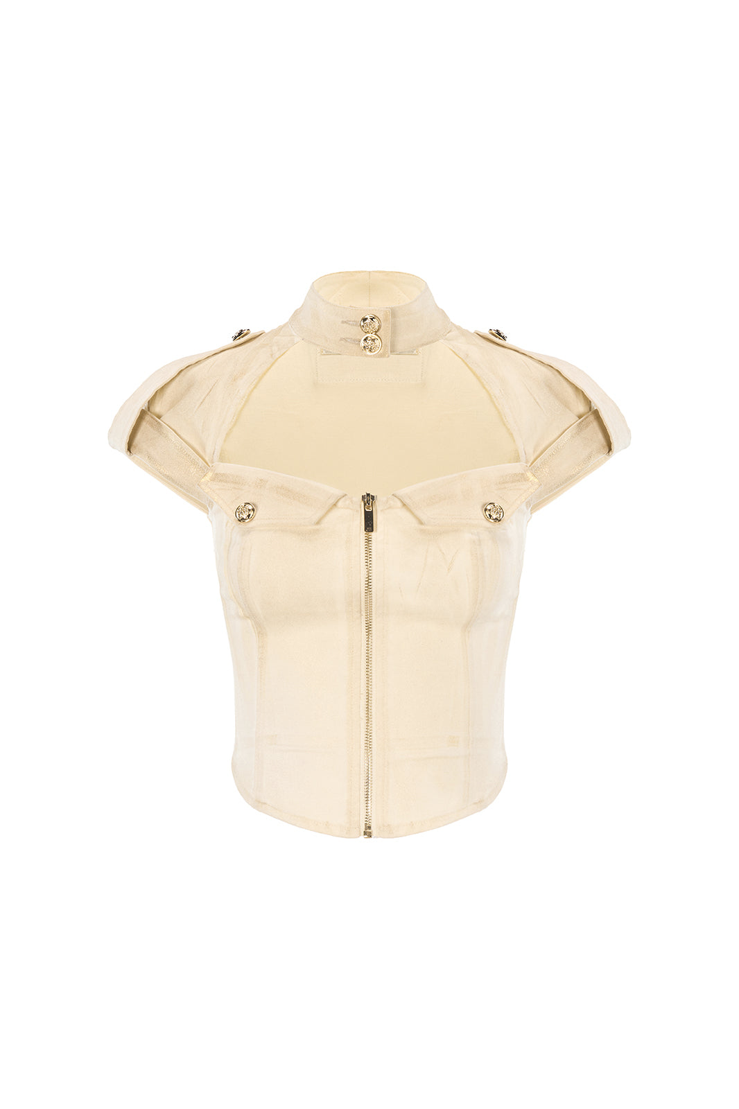 JYOSEI Choker-Collar Zip-Up Top & Pleated Mini Skirt Set