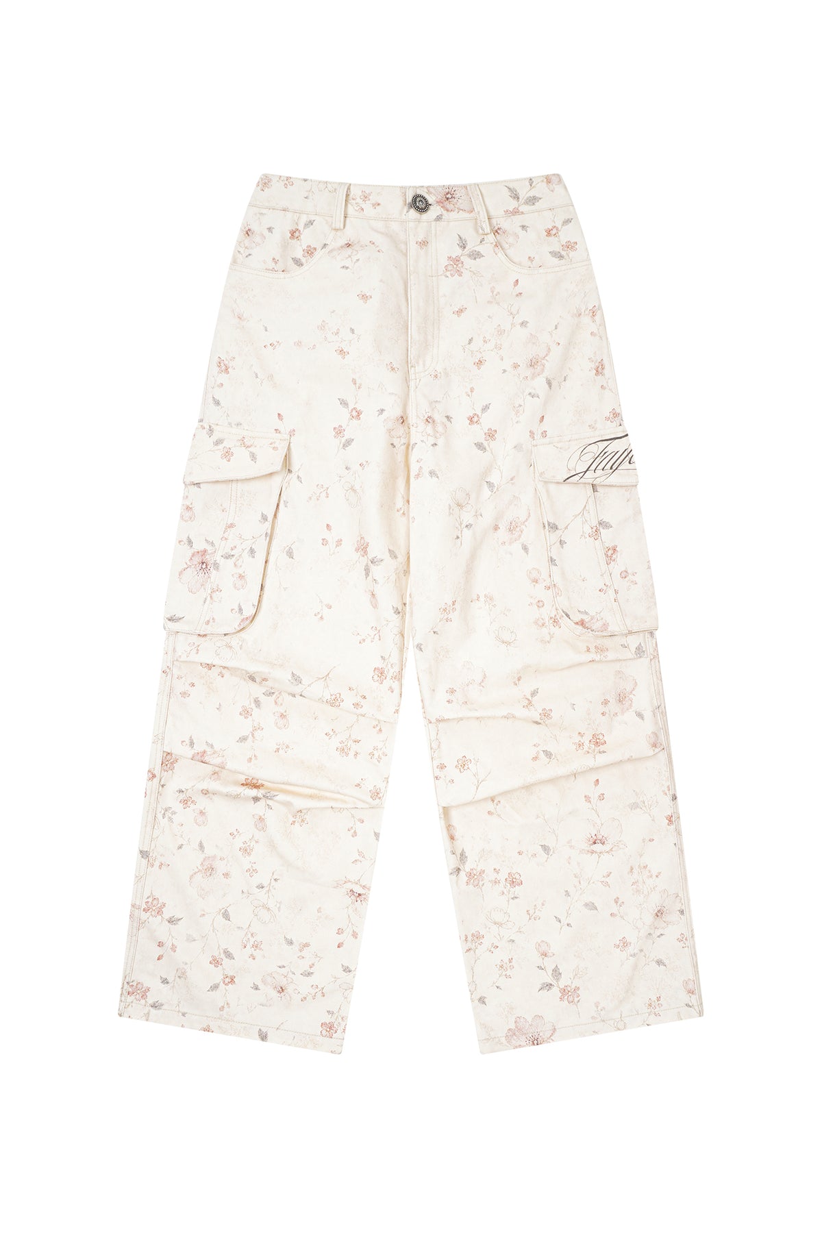 FAYCHUI Full-Print Floral Low-Rise Cargo Straight-Leg Pants