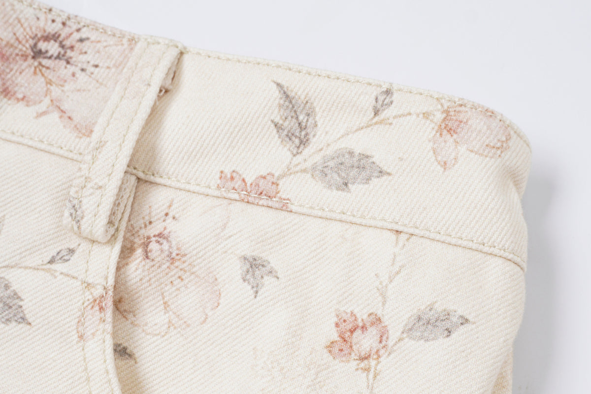 FAYCHUI Full-Print Floral Low-Rise Cargo Straight-Leg Pants