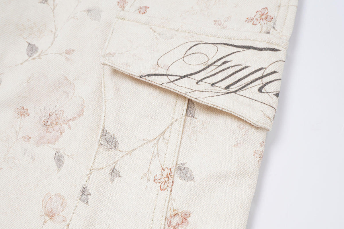 FAYCHUI Full-Print Floral Low-Rise Cargo Straight-Leg Pants
